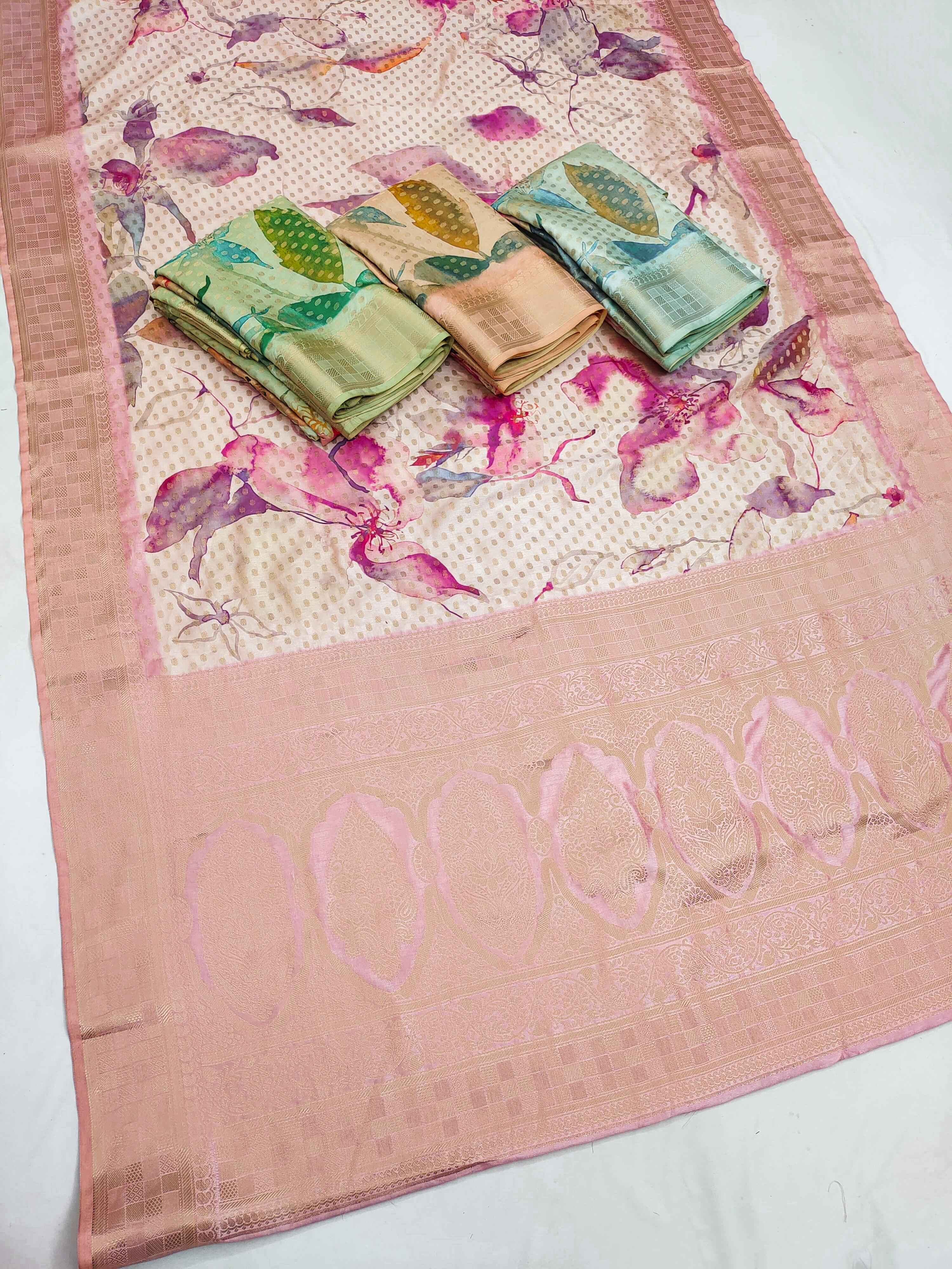 DOLA BANARASI DIGITAL FLORAL PRINT ZARI WOVEN SAREE