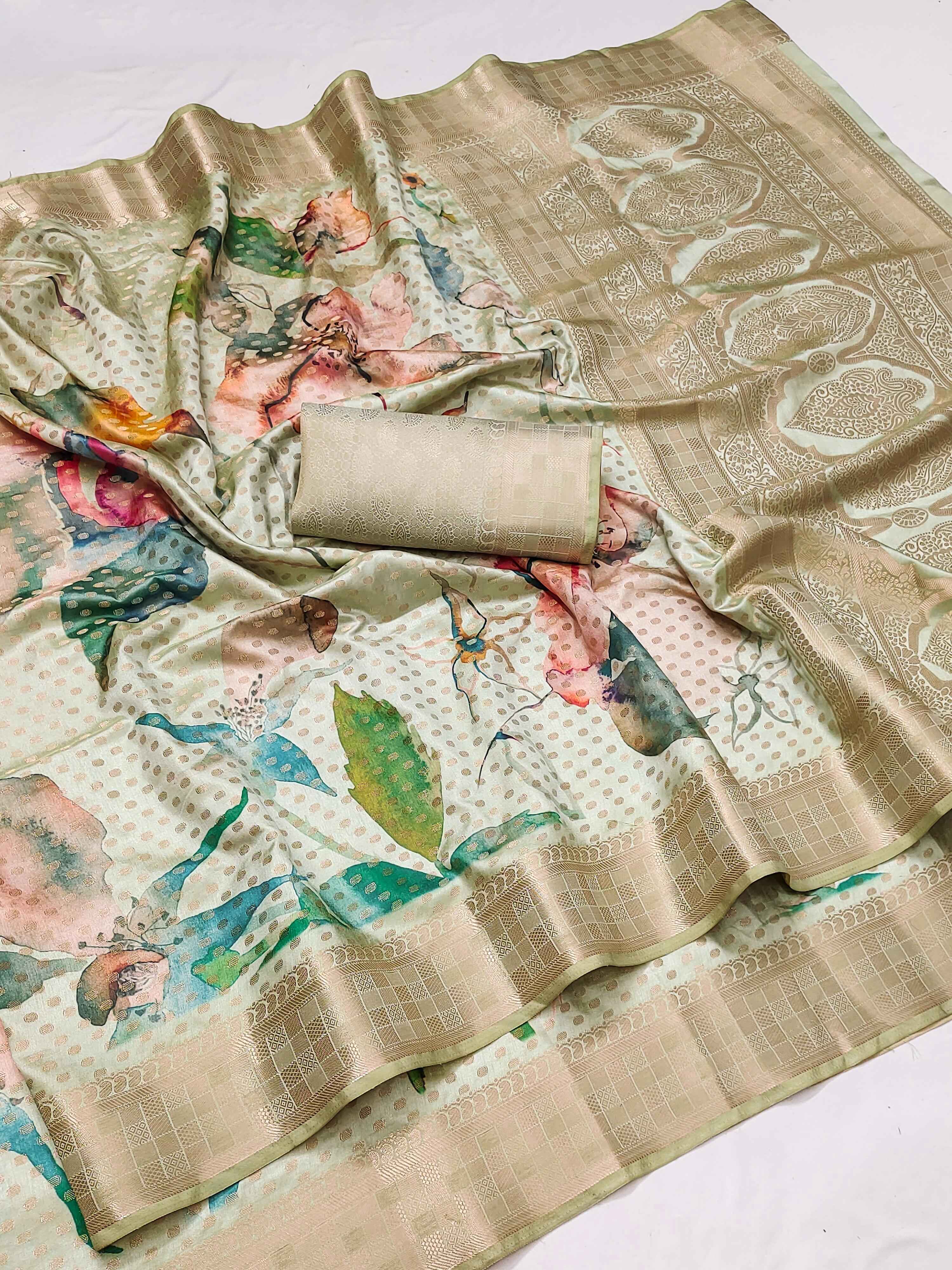 DOLA BANARASI DIGITAL FLORAL PRINT ZARI WOVEN SAREE