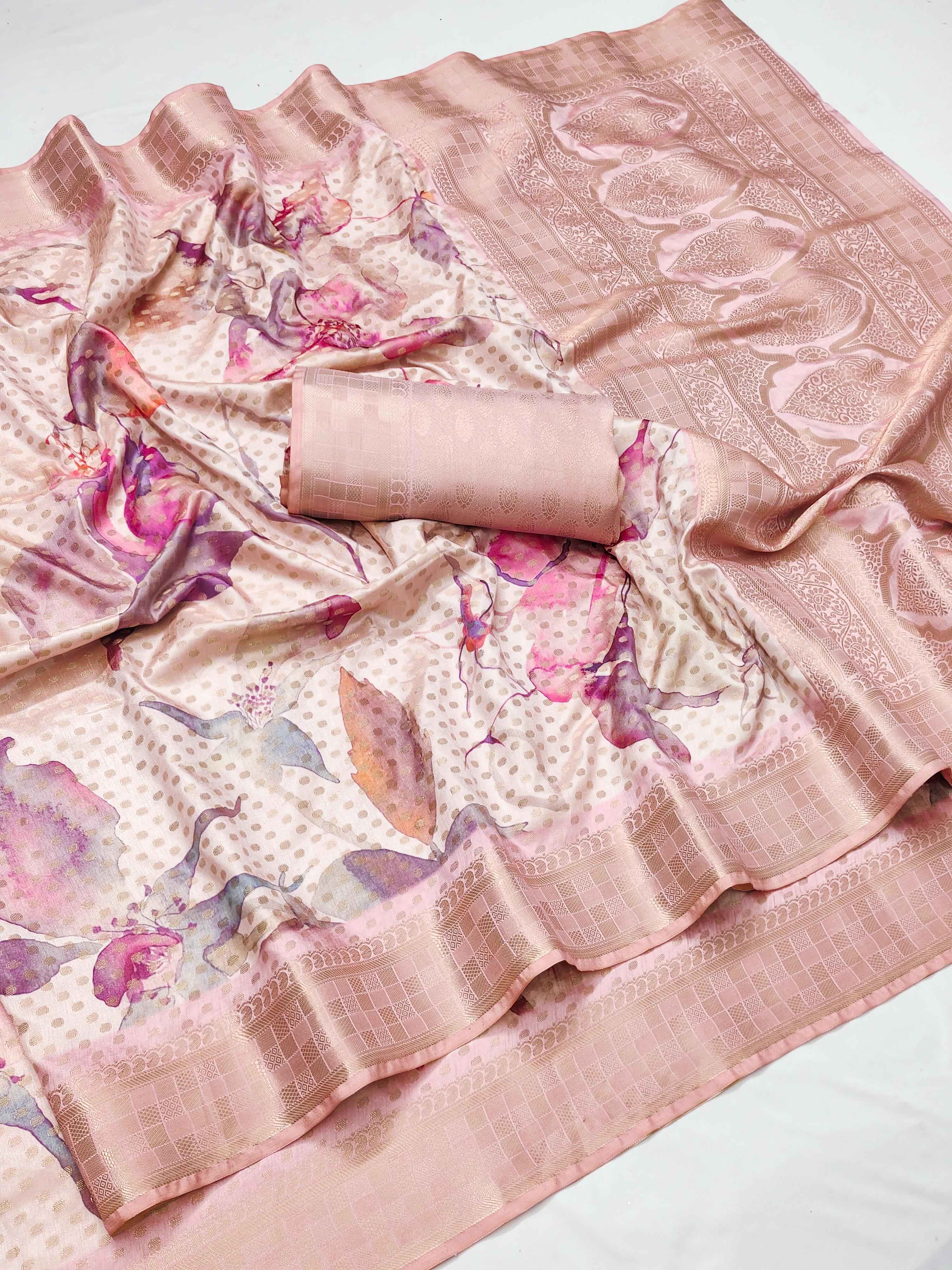 DOLA BANARASI DIGITAL FLORAL PRINT ZARI WOVEN SAREE
