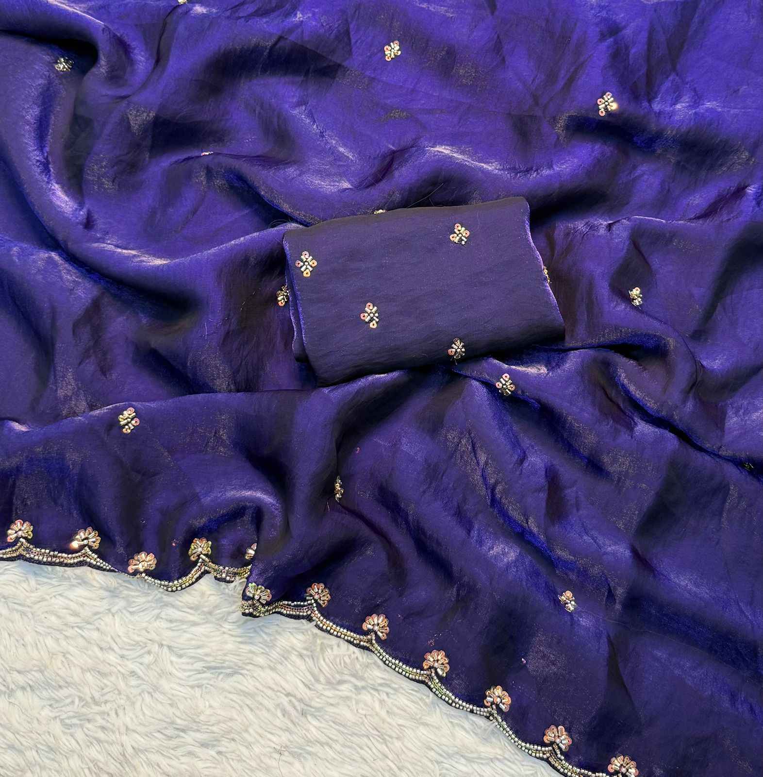 FANCY SPACE SILK BEEDS HANDWORK SAREE 
