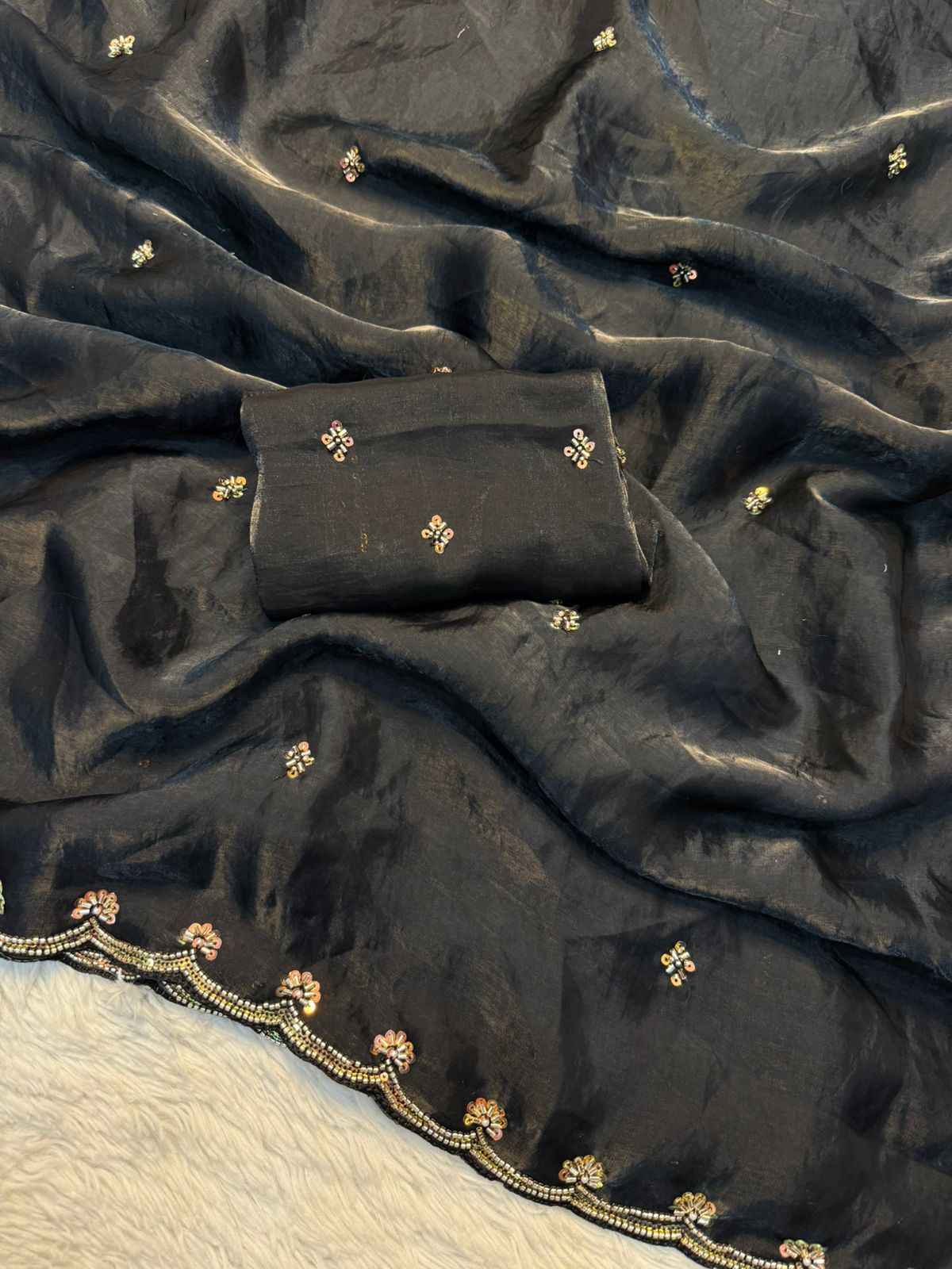 FANCY SPACE SILK BEEDS HANDWORK SAREE 