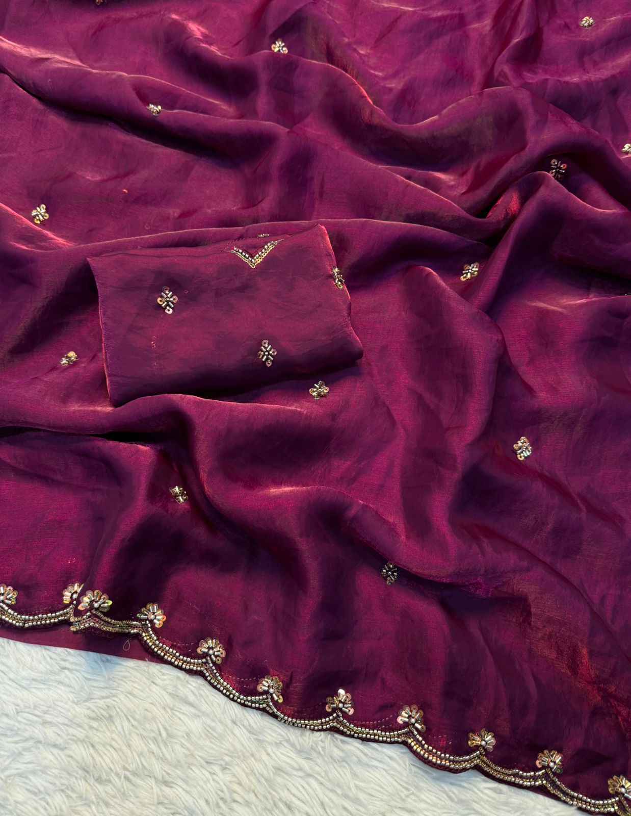 FANCY SPACE SILK BEEDS HANDWORK SAREE 