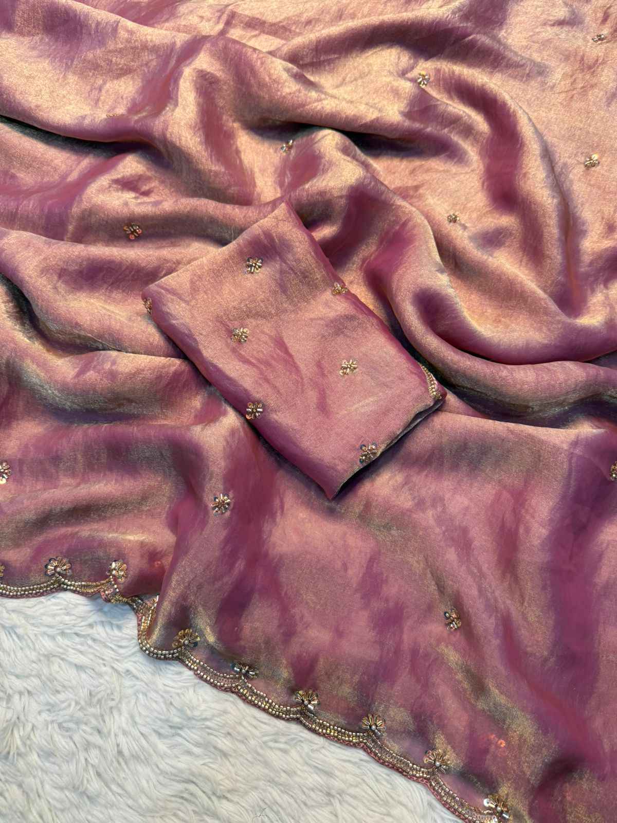 FANCY SPACE SILK BEEDS HANDWORK SAREE 