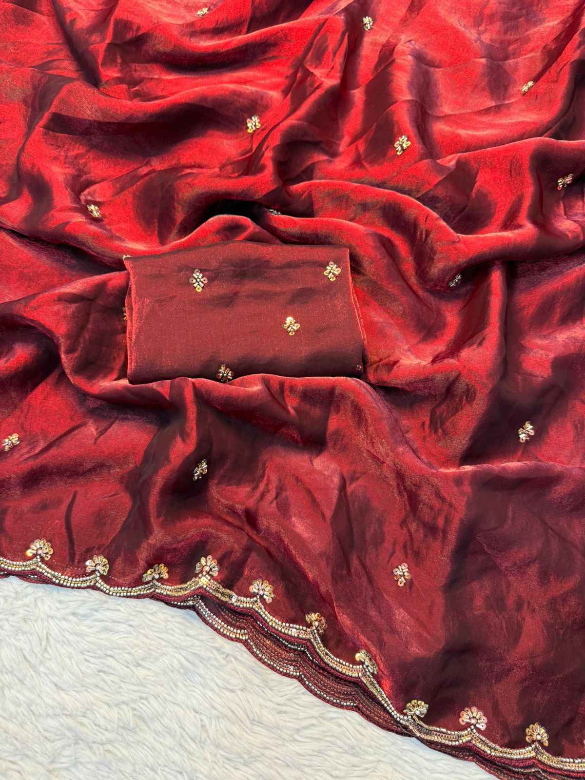 FANCY SPACE SILK BEEDS HANDWORK SAREE 