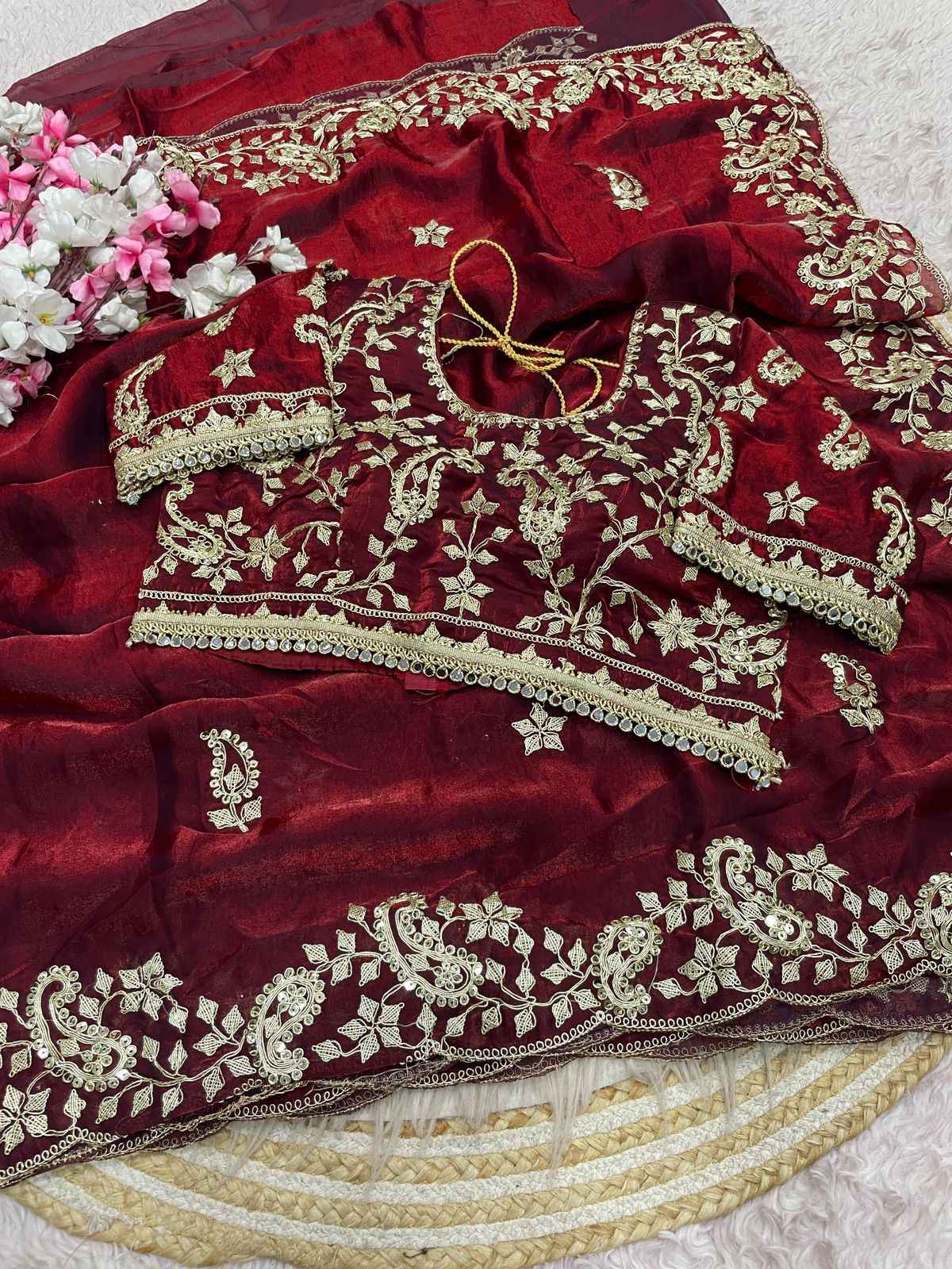 FENDY SATIN SILK 3MM SEQUENCE CODING EMBROIDERY WORK SAREE 
