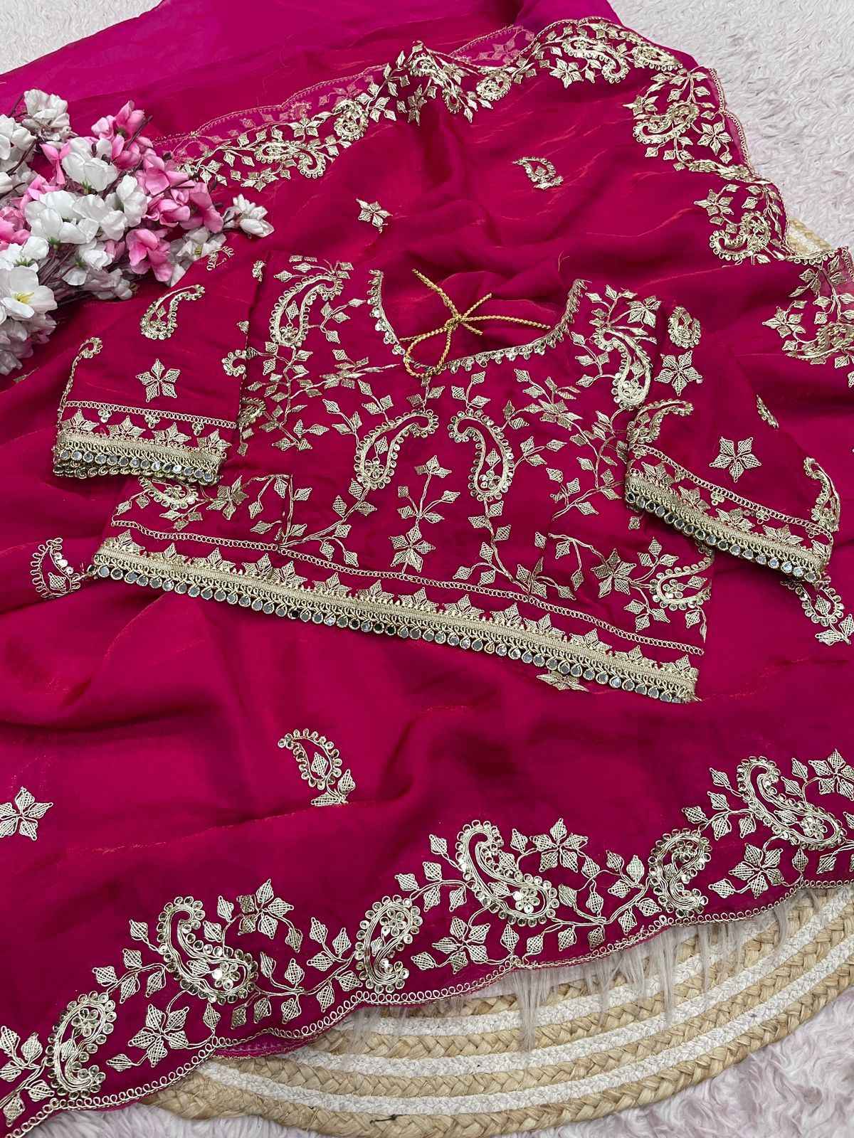 FENDY SATIN SILK 3MM SEQUENCE CODING EMBROIDERY WORK SAREE 