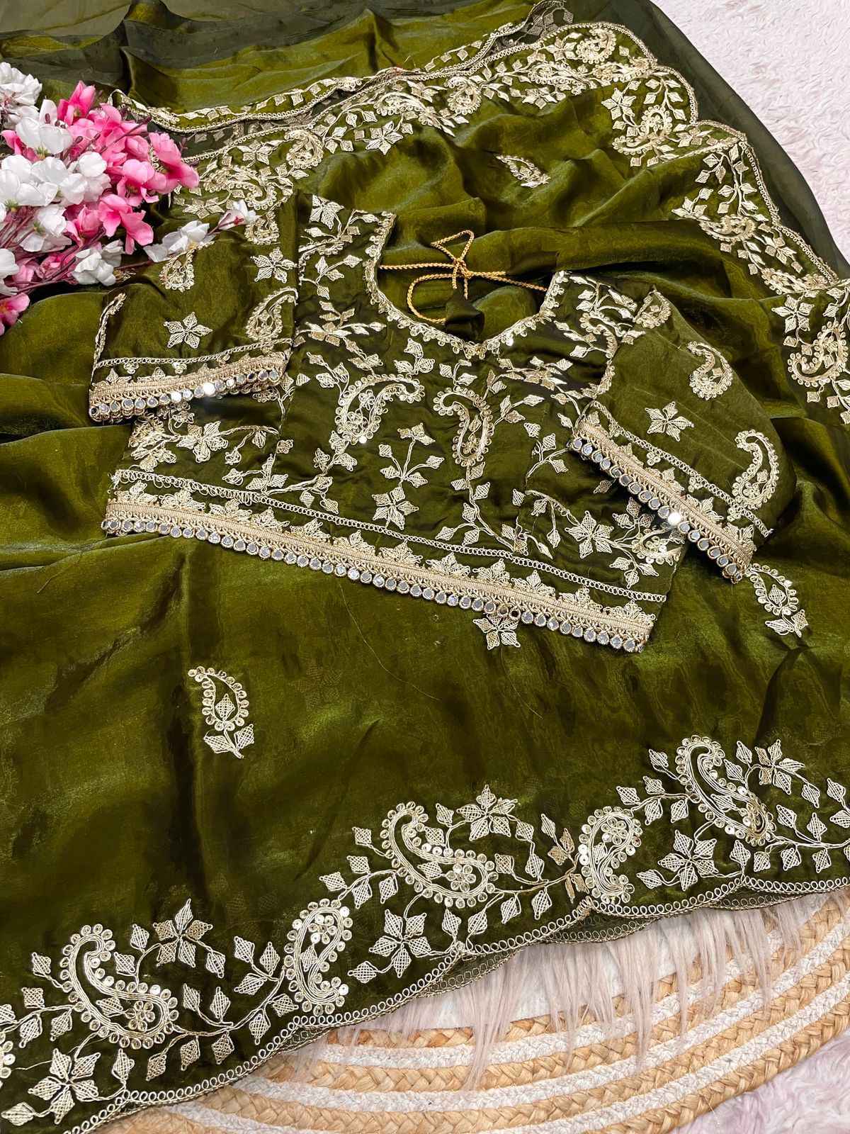 FENDY SATIN SILK 3MM SEQUENCE CODING EMBROIDERY WORK SAREE 