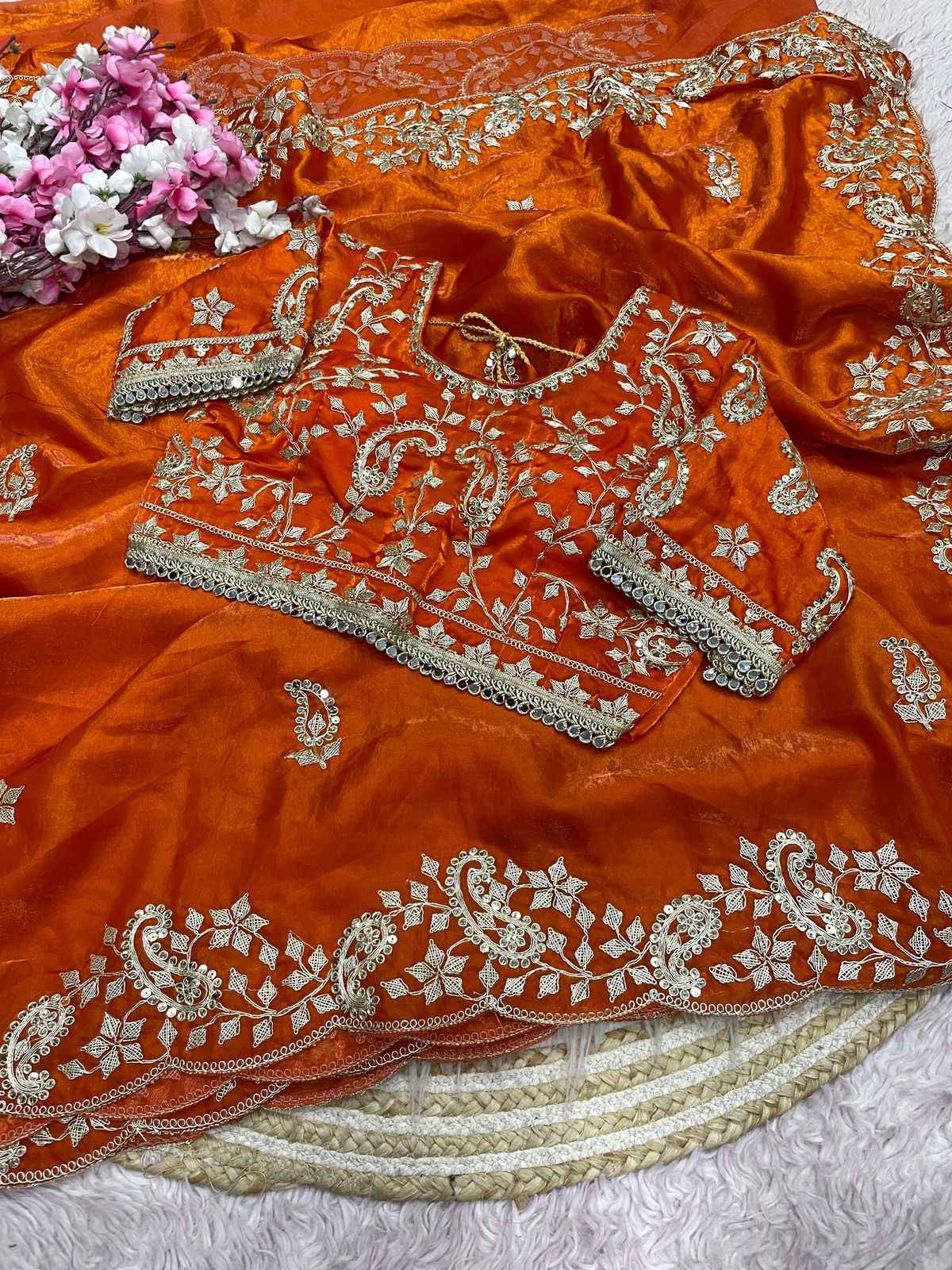 FENDY SATIN SILK 3MM SEQUENCE CODING EMBROIDERY WORK SAREE 