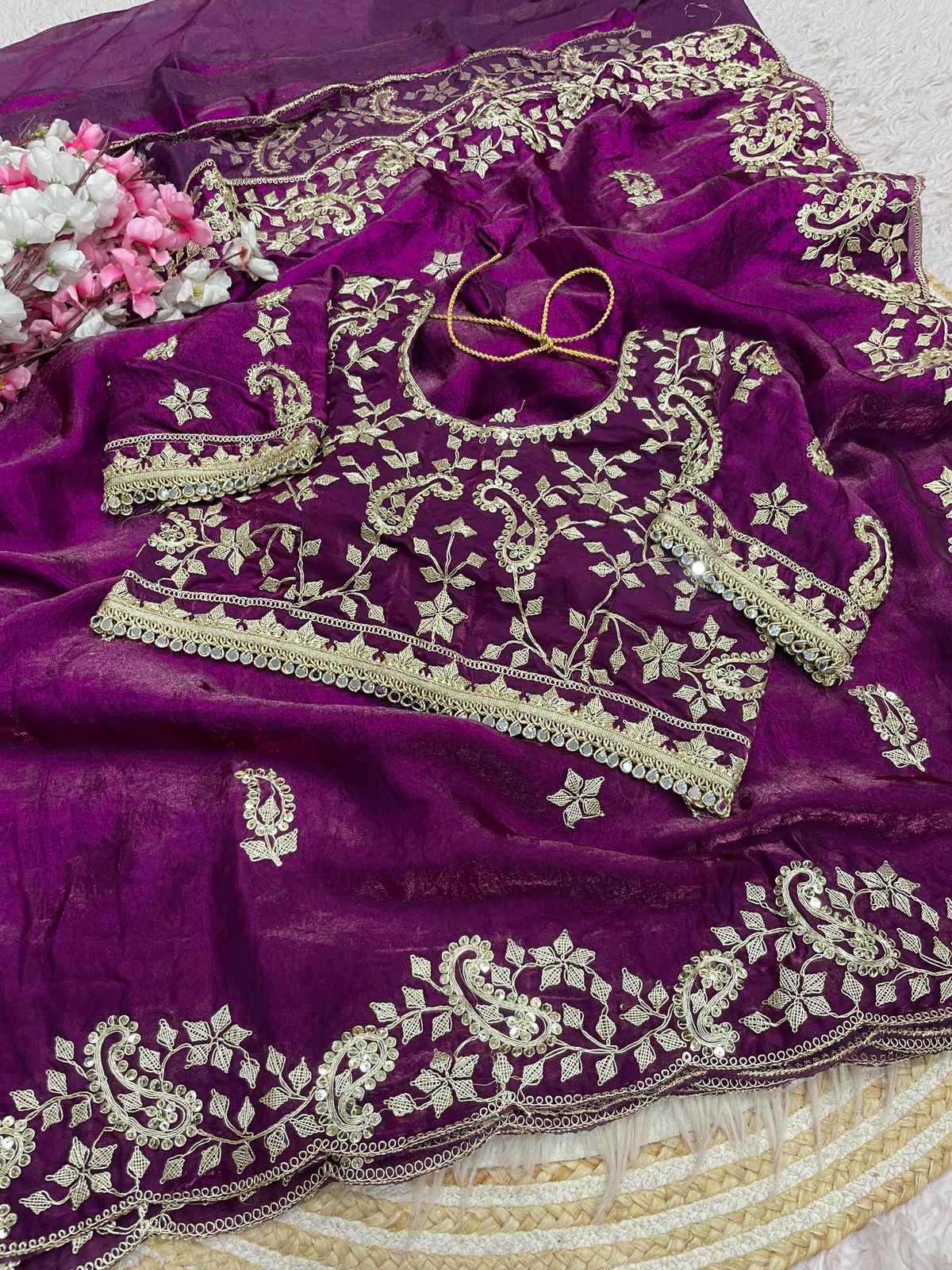 FENDY SATIN SILK 3MM SEQUENCE CODING EMBROIDERY WORK SAREE 