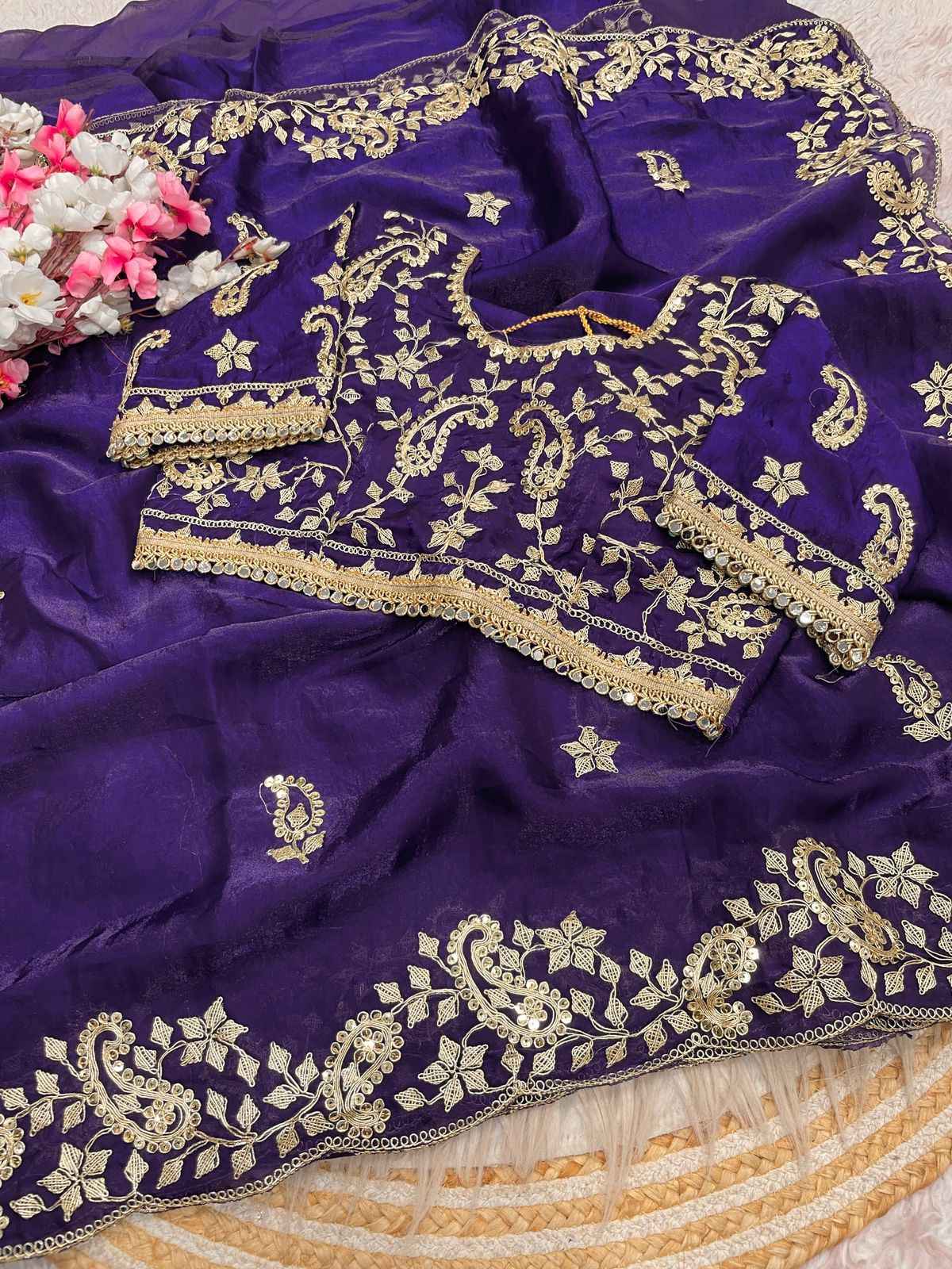 FENDY SATIN SILK 3MM SEQUENCE CODING EMBROIDERY WORK SAREE 