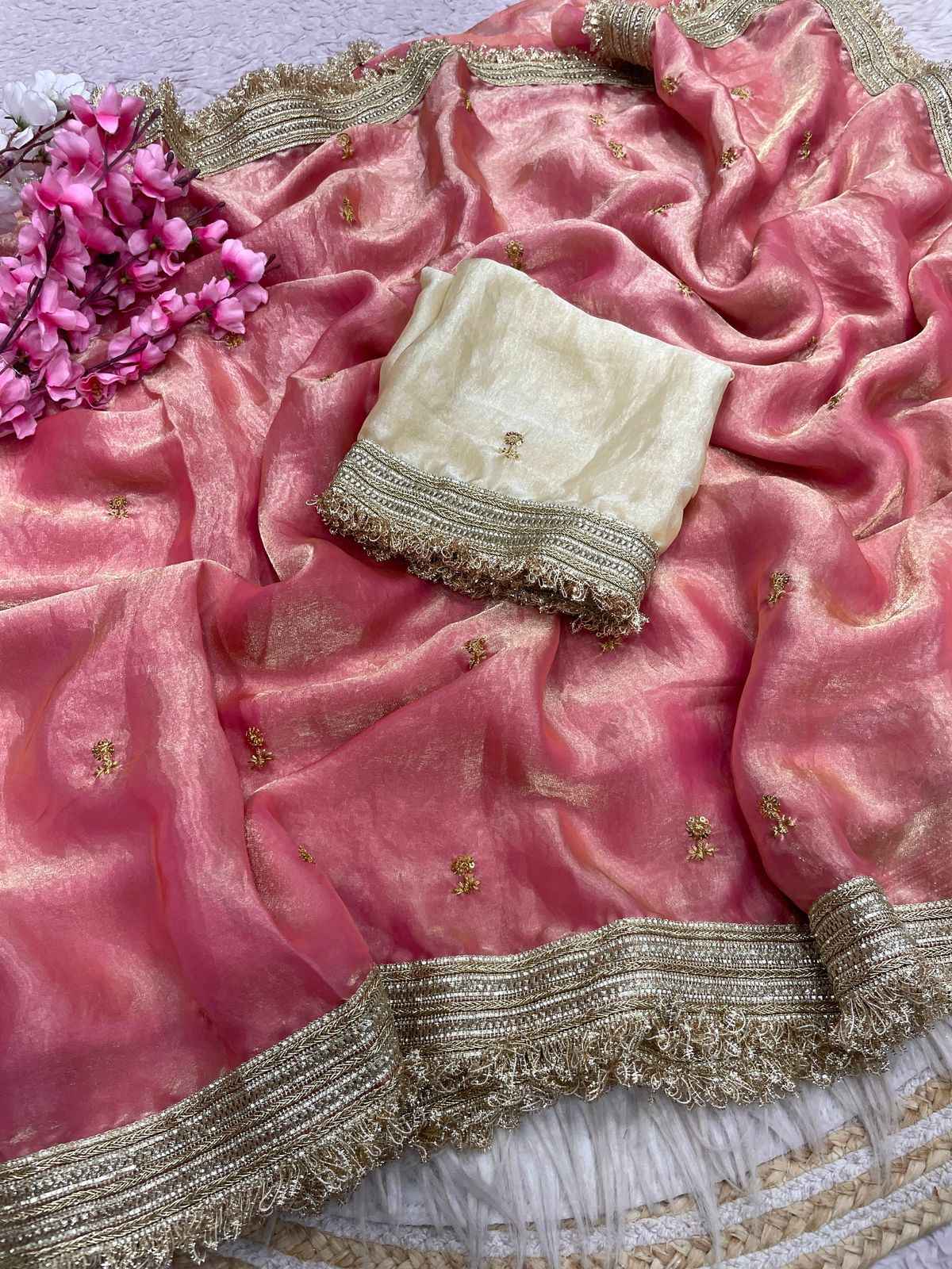 FANDY SATTIN SEQUENCE BUTTI LACE WORK SAREE
