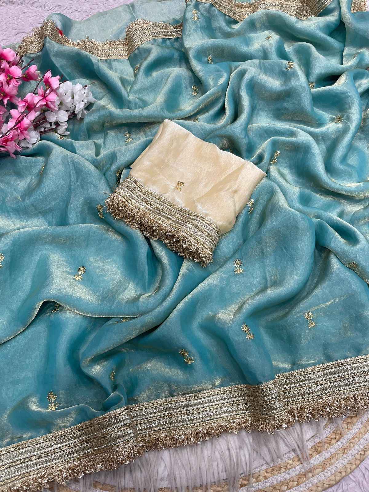 FANDY SATTIN SEQUENCE BUTTI LACE WORK SAREE