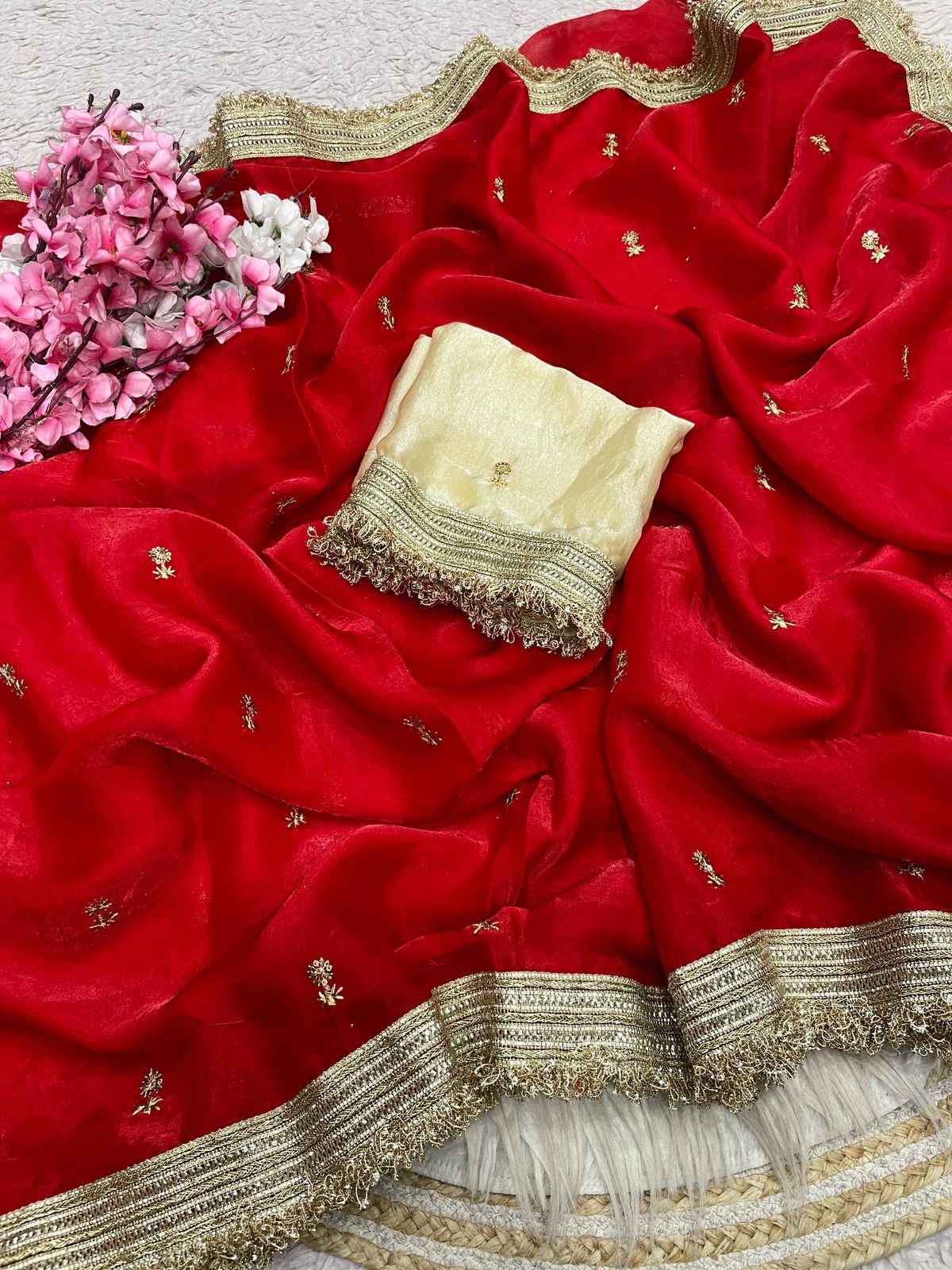 FANDY SATTIN SEQUENCE BUTTI LACE WORK SAREE