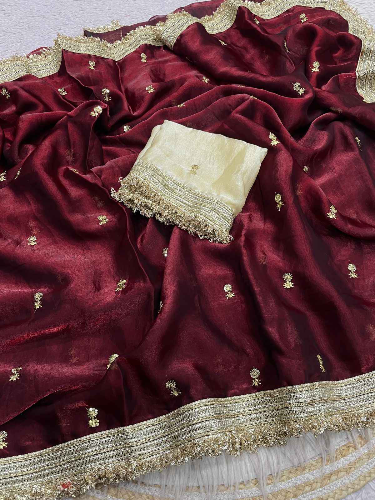 FANDY SATTIN SEQUENCE BUTTI LACE WORK SAREE