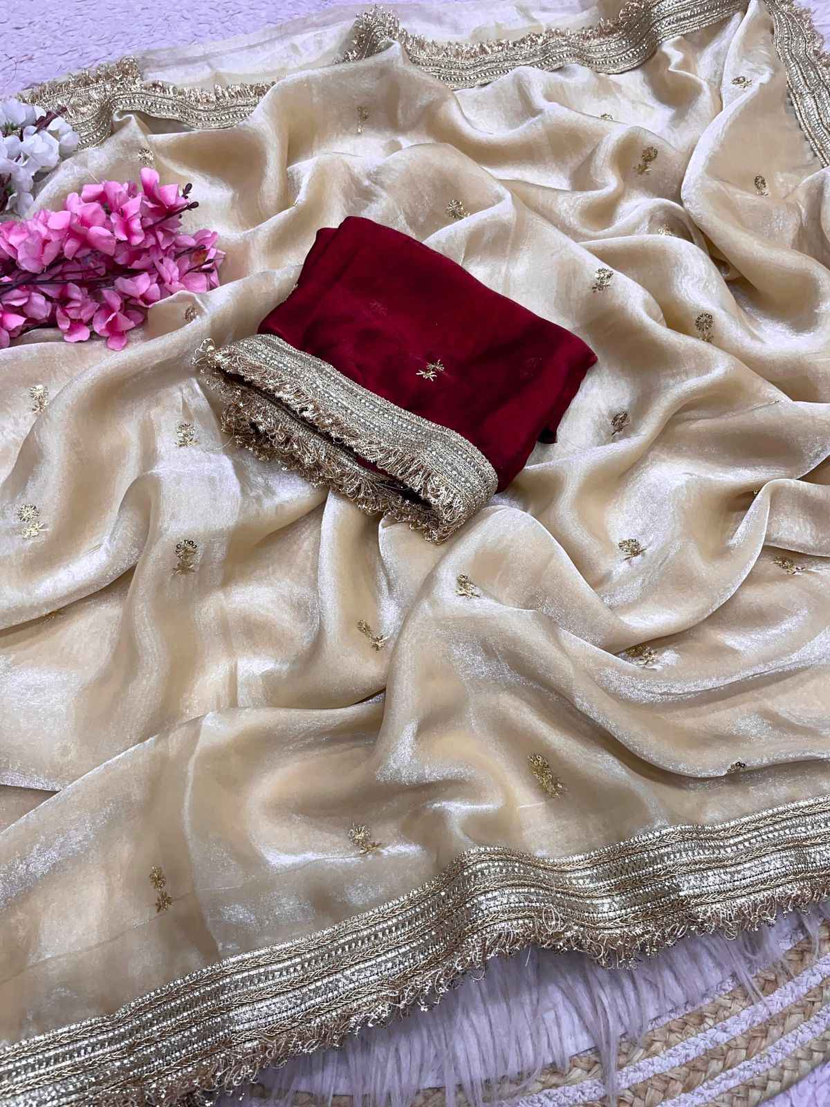 FANDY SATTIN SEQUENCE BUTTI LACE WORK SAREE