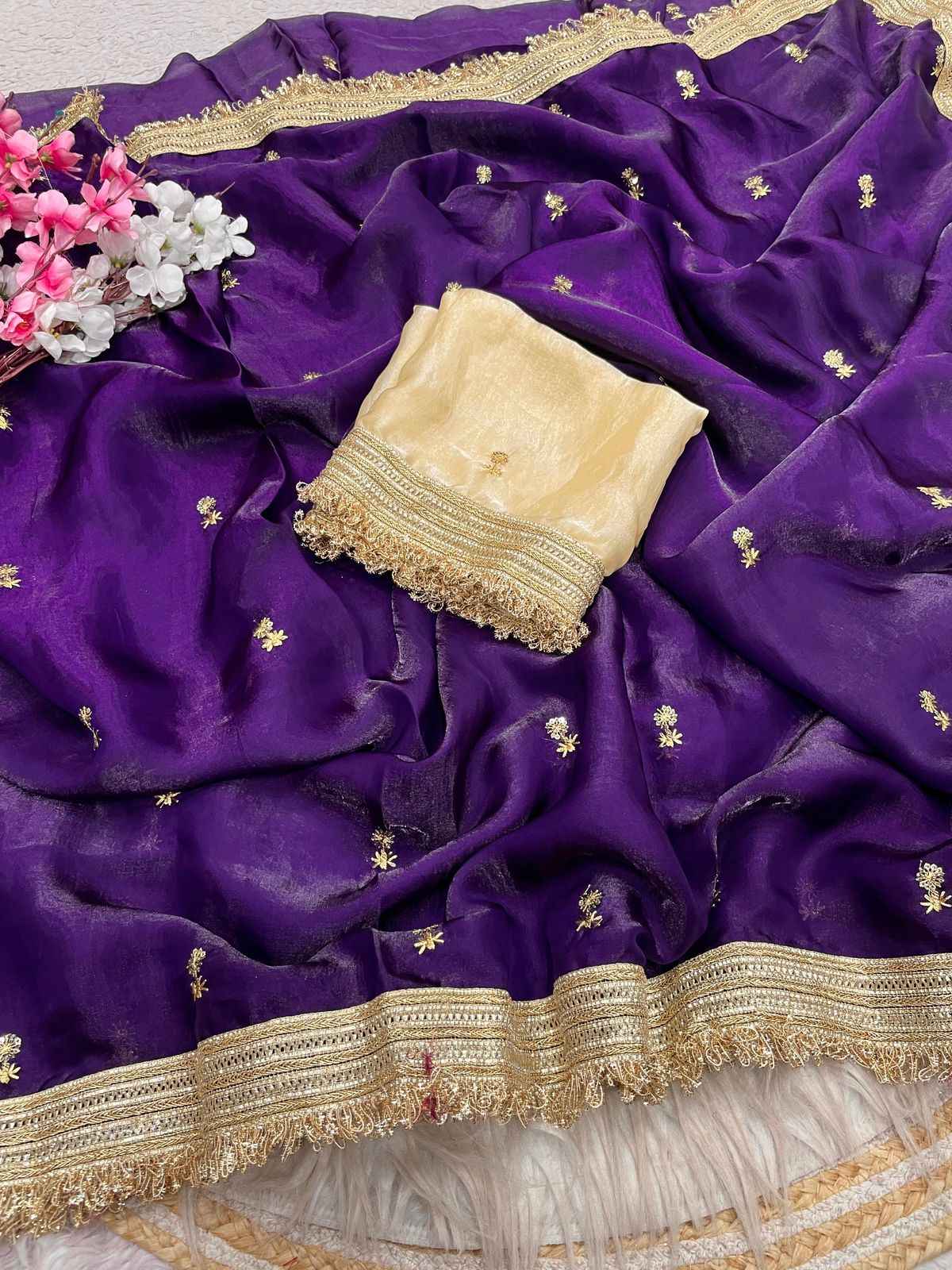 FANDY SATTIN SEQUENCE BUTTI LACE WORK SAREE