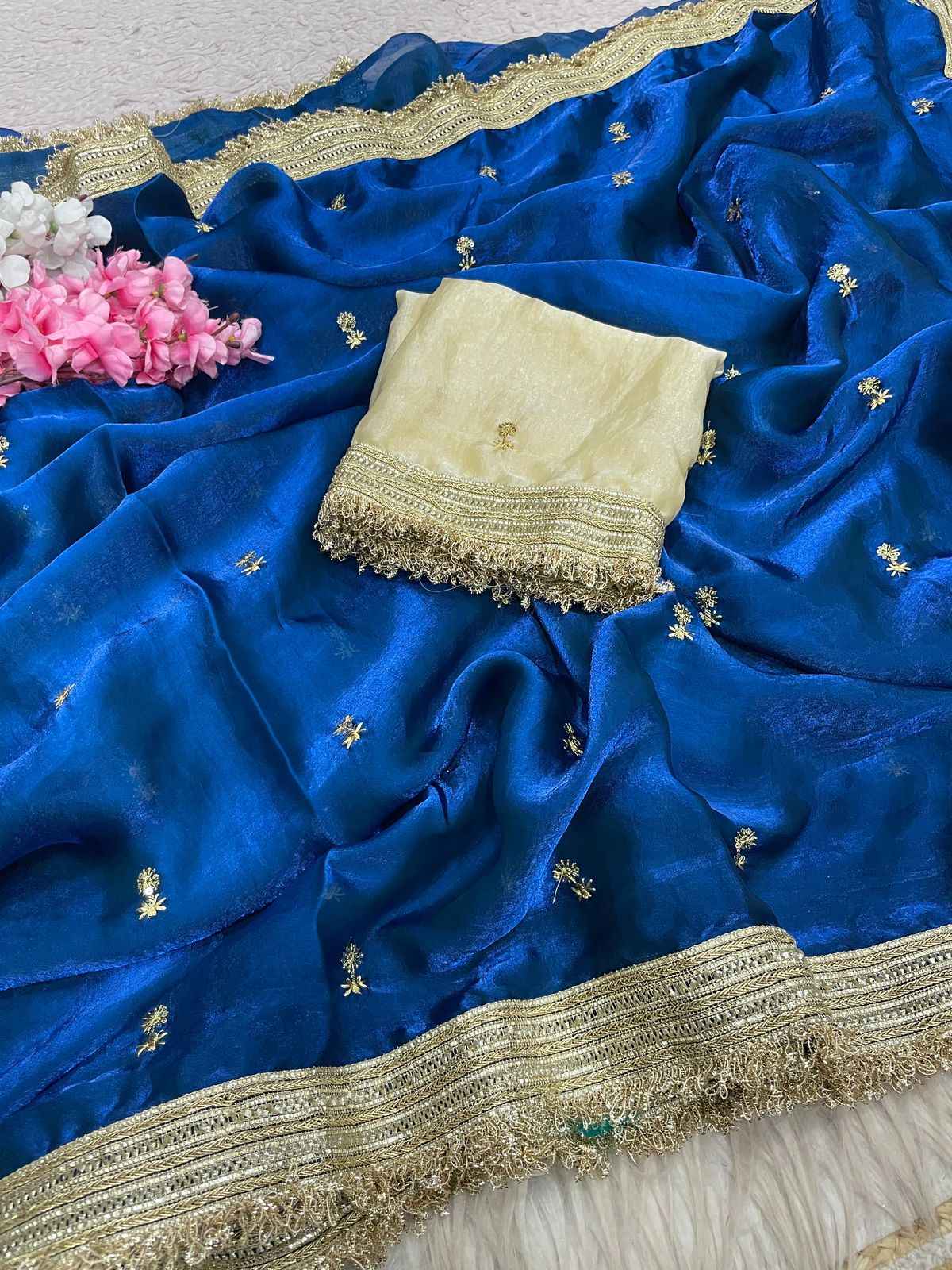 FANDY SATTIN SEQUENCE BUTTI LACE WORK SAREE