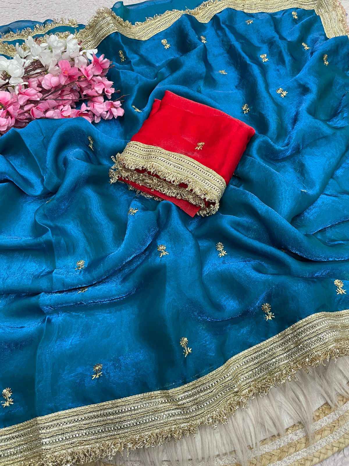 FANDY SATTIN SEQUENCE BUTTI LACE WORK SAREE
