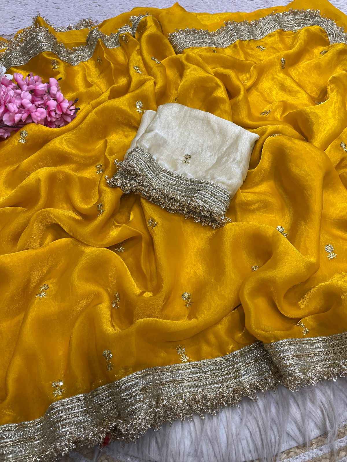 FANDY SATTIN SEQUENCE BUTTI LACE WORK SAREE