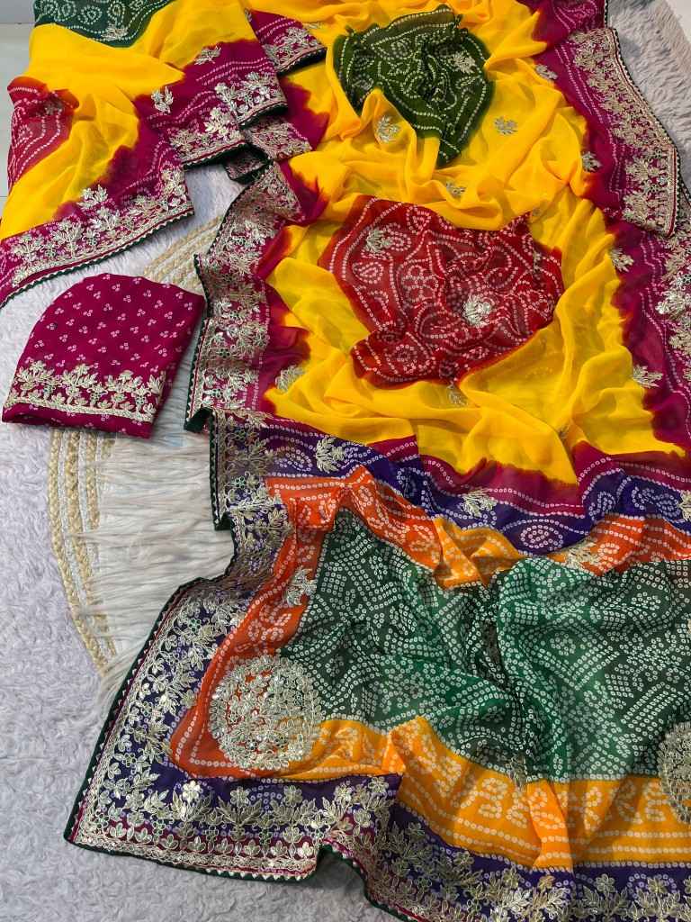 SOFT C*C GEORGETTE BANDEJ FOIL GOTA PATTI WORK SAREE