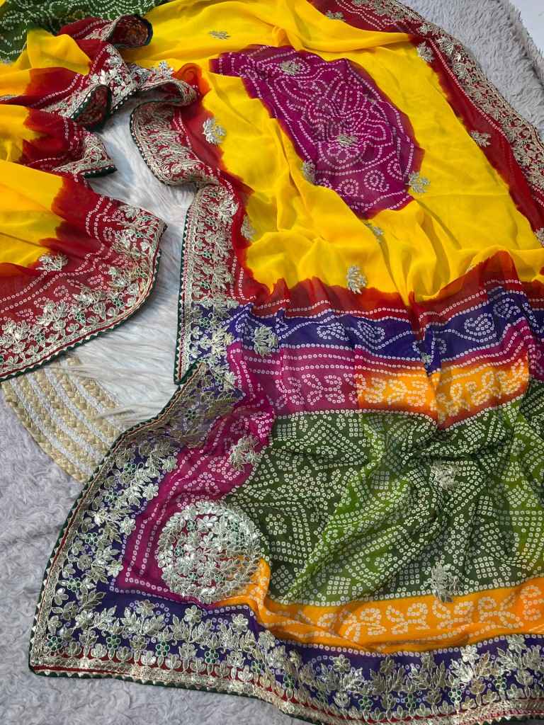  SOFT C*C GEORGETTE BANDEJ FOIL GOTA PATTI WORK SAREE