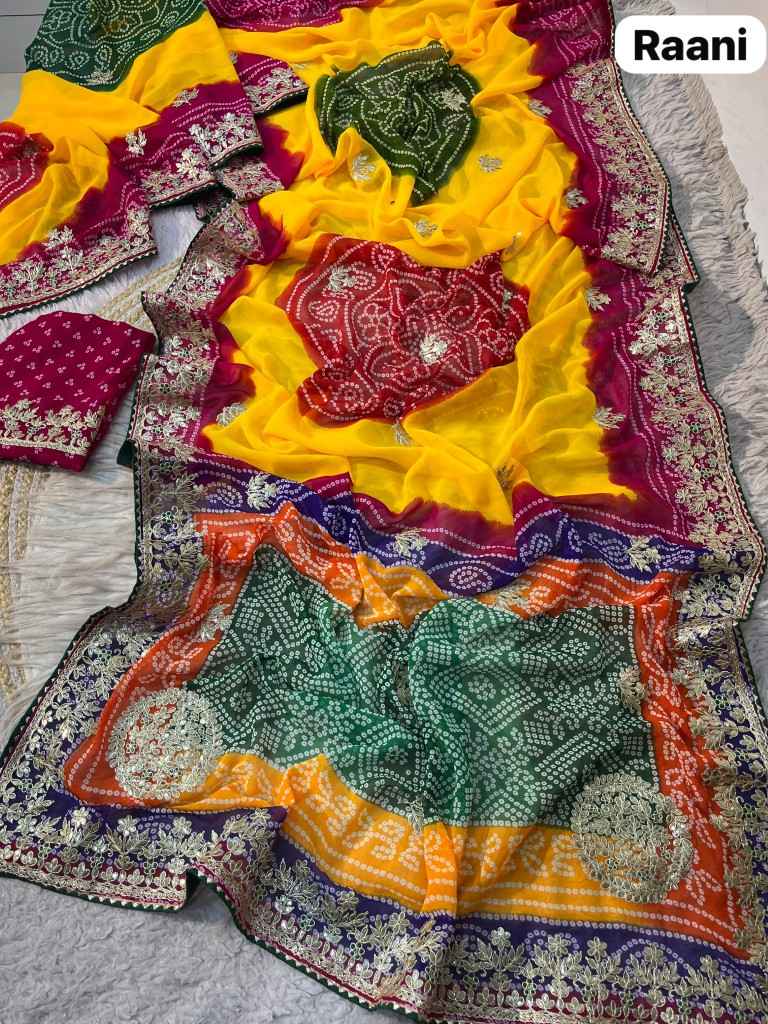  SOFT C*C GEORGETTE BANDEJ FOIL GOTA PATTI WORK SAREE
