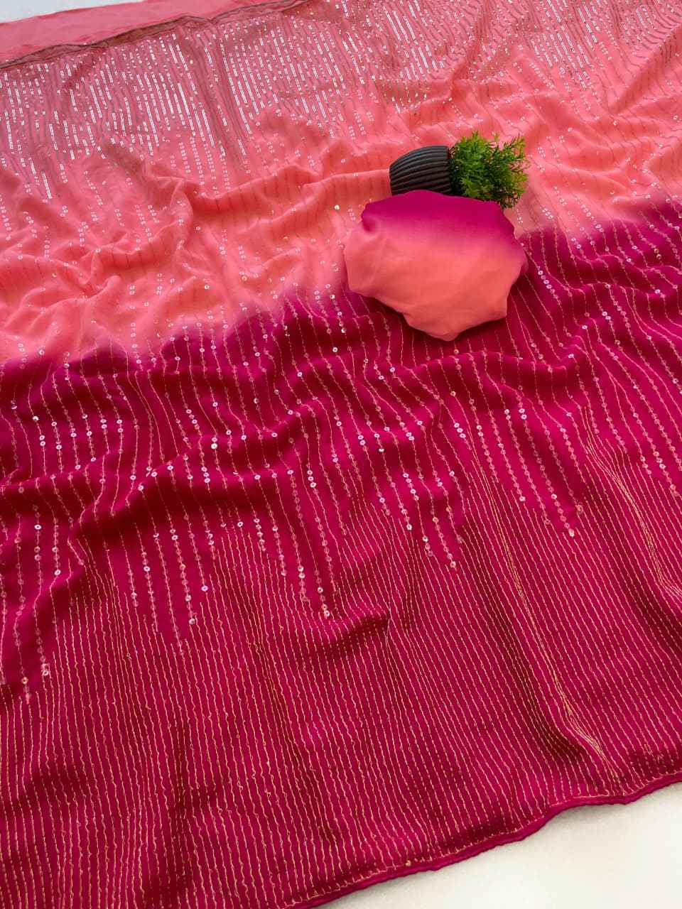 HEAVY FAUX GEORGETTE ZARI & DUAL EMBROIDERY SEQUENCE WORK SAREE