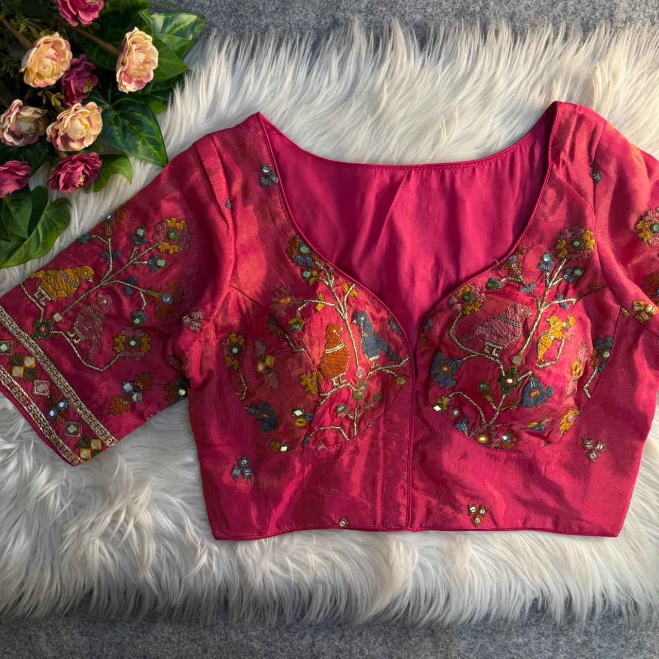 HEAVY PURE SOFT VISCOUS COSMOS SILK MIRROR WORK READYMADE BLOUSE
