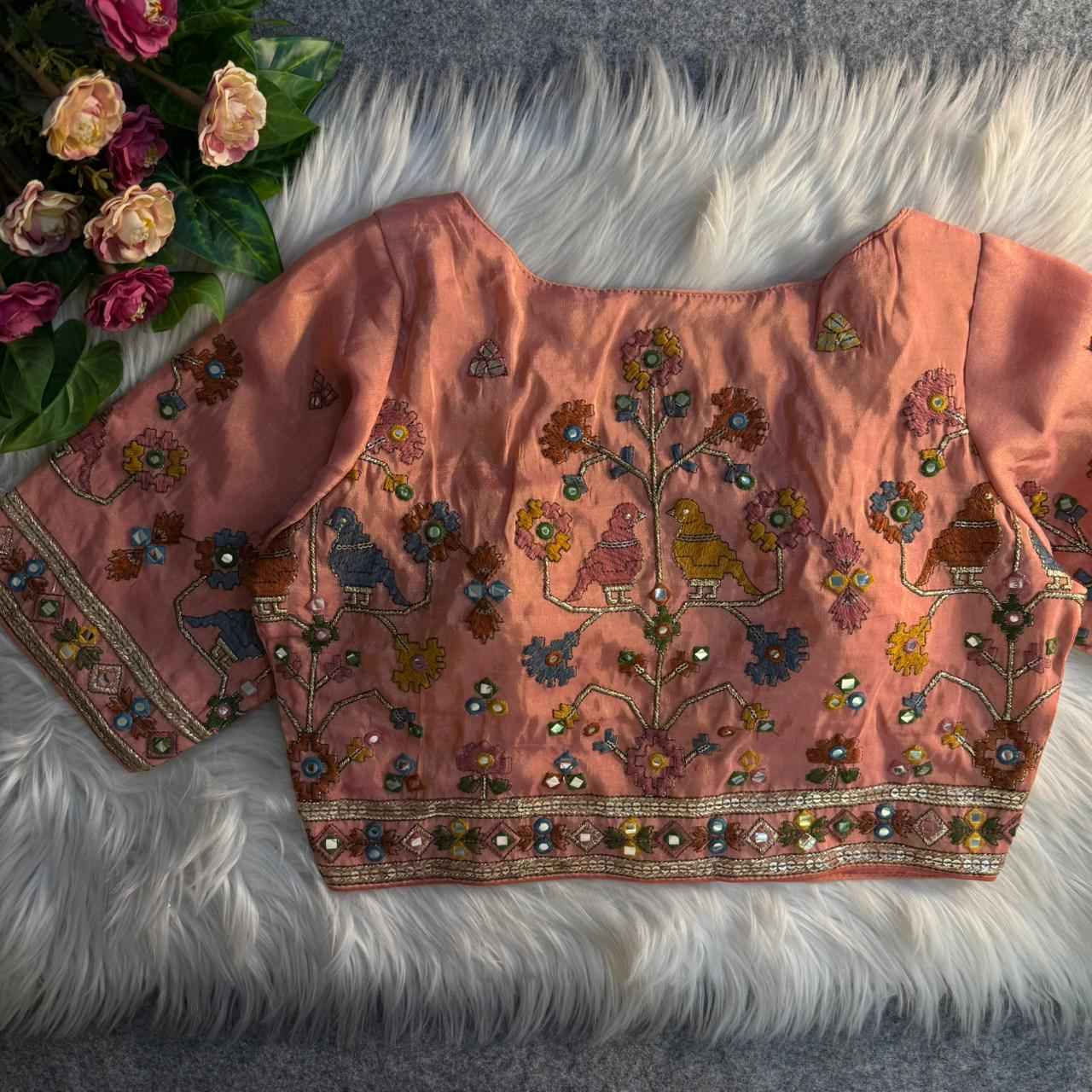 HEAVY PURE SOFT VISCOUS COSMOS SILK MIRROR WORK READYMADE BLOUSE