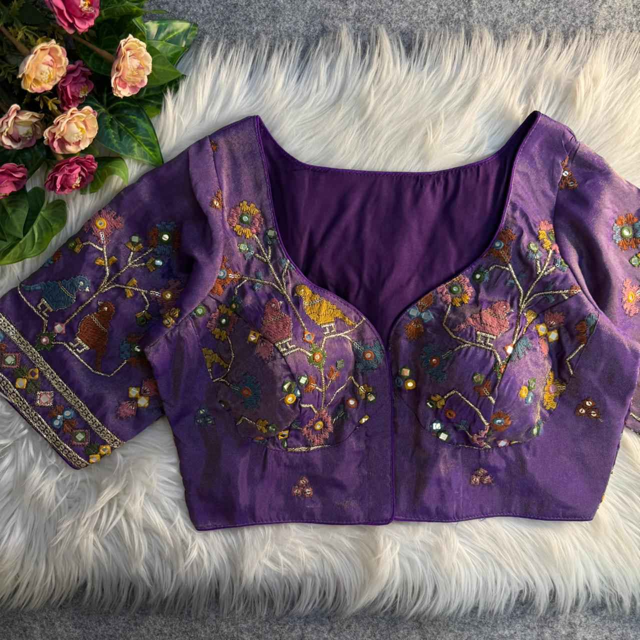 HEAVY PURE SOFT VISCOUS COSMOS SILK MIRROR WORK READYMADE BLOUSE