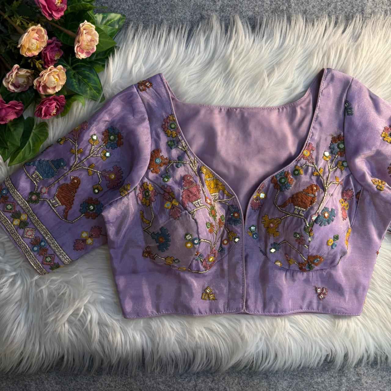 HEAVY PURE SOFT VISCOUS COSMOS SILK MIRROR WORK READYMADE BLOUSE