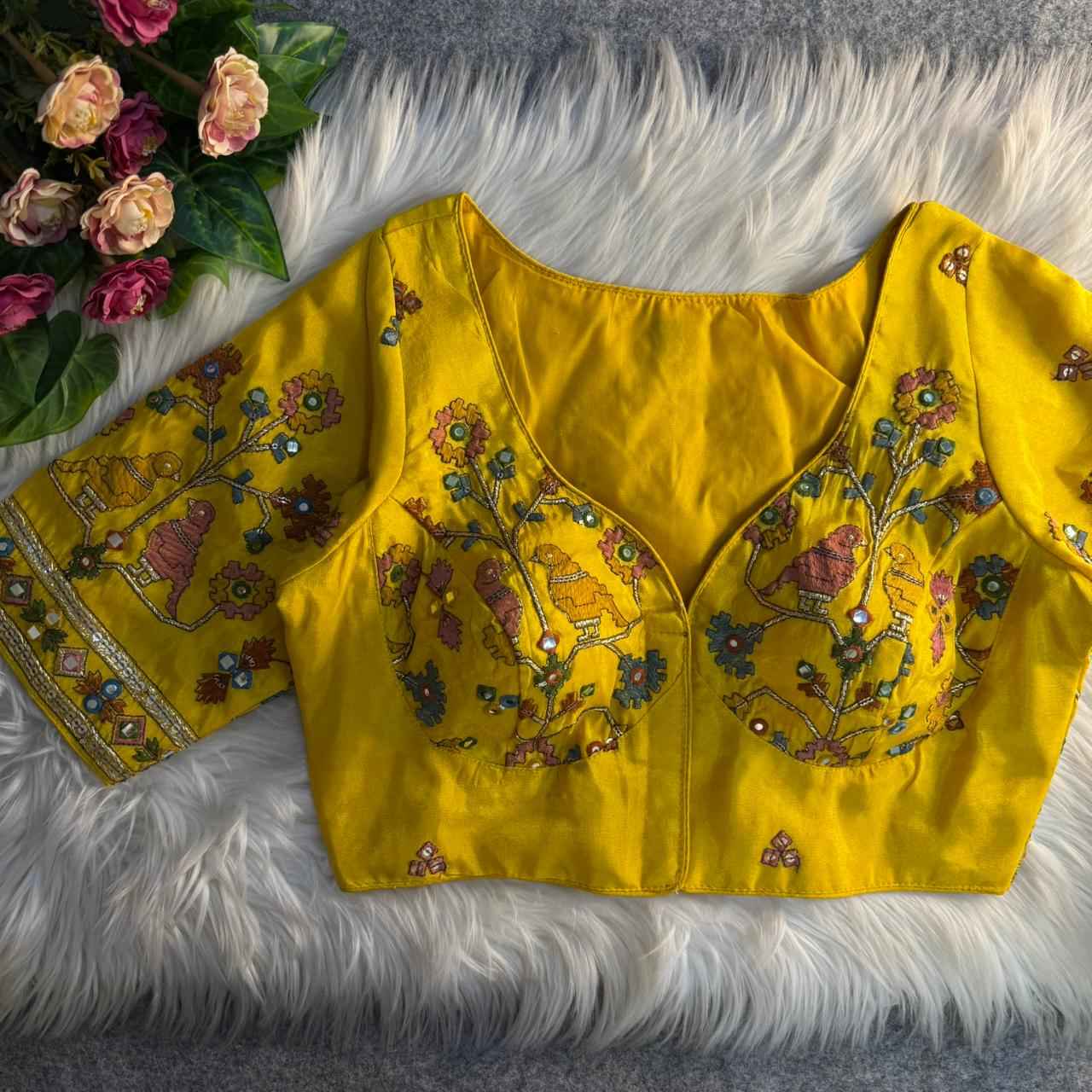 HEAVY PURE SOFT VISCOUS COSMOS SILK MIRROR WORK READYMADE BLOUSE