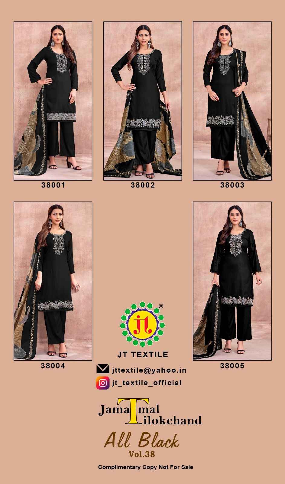 JT ALL BLACK 38 PREMIUM WORK RAYON DRESS MATERIAL