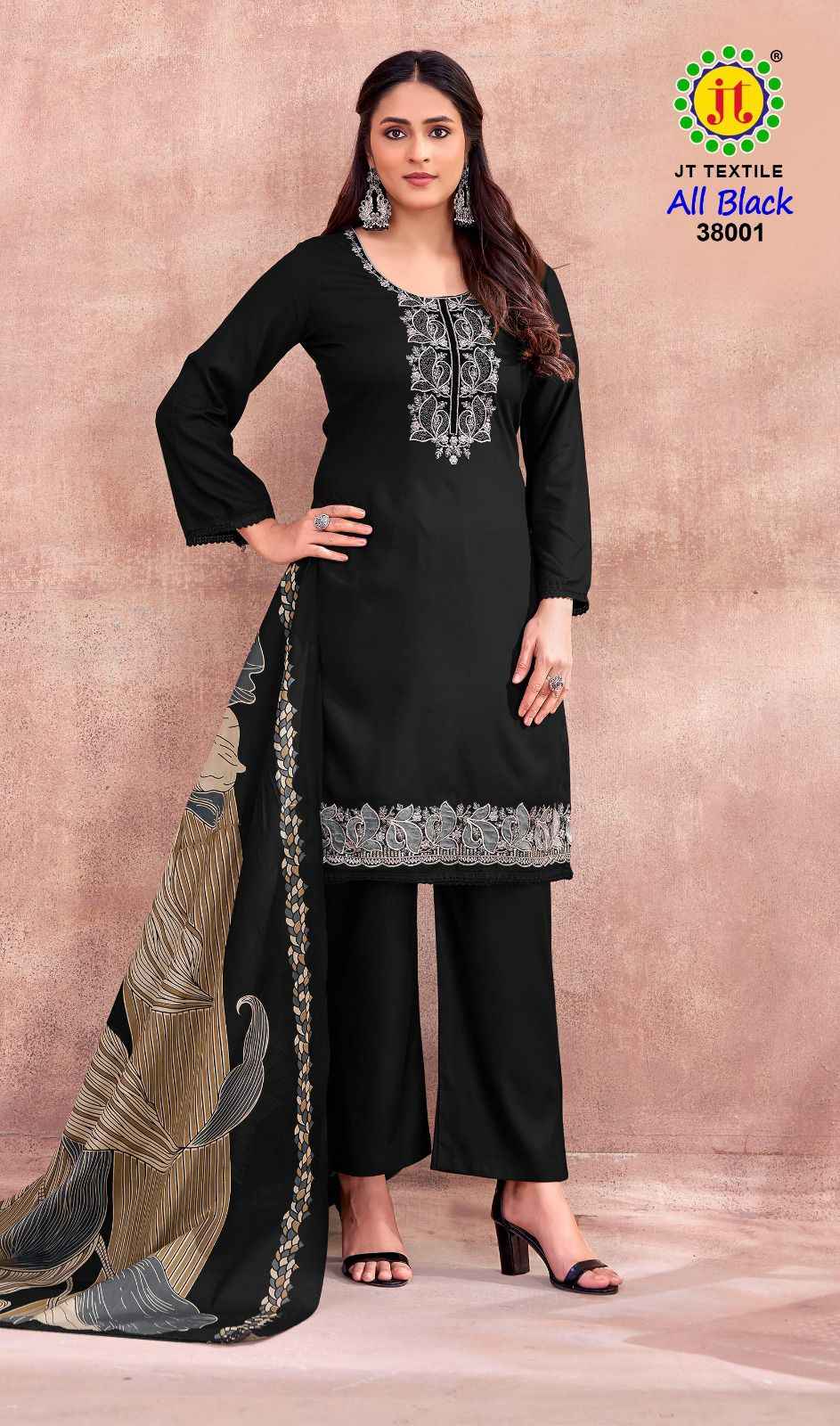 JT ALL BLACK 38 PREMIUM WORK RAYON DRESS MATERIAL