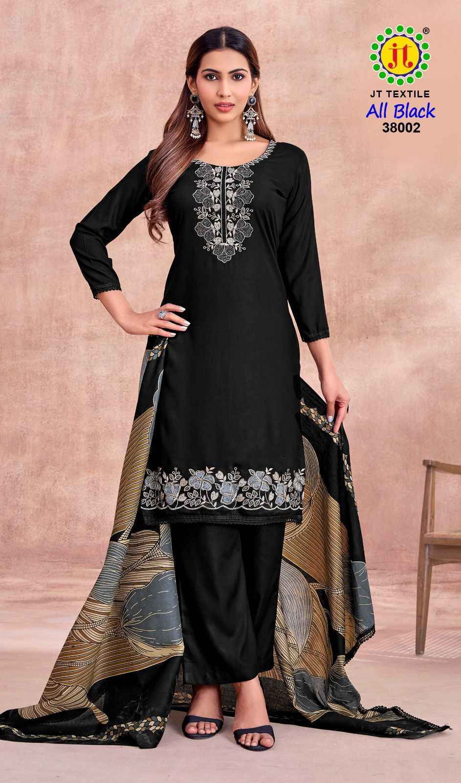 JT ALL BLACK 38 PREMIUM WORK RAYON DRESS MATERIAL