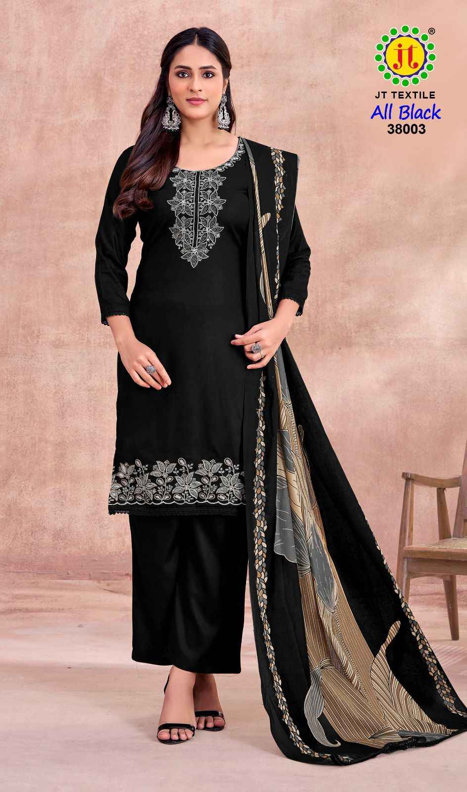 JT ALL BLACK 38 PREMIUM WORK RAYON DRESS MATERIAL