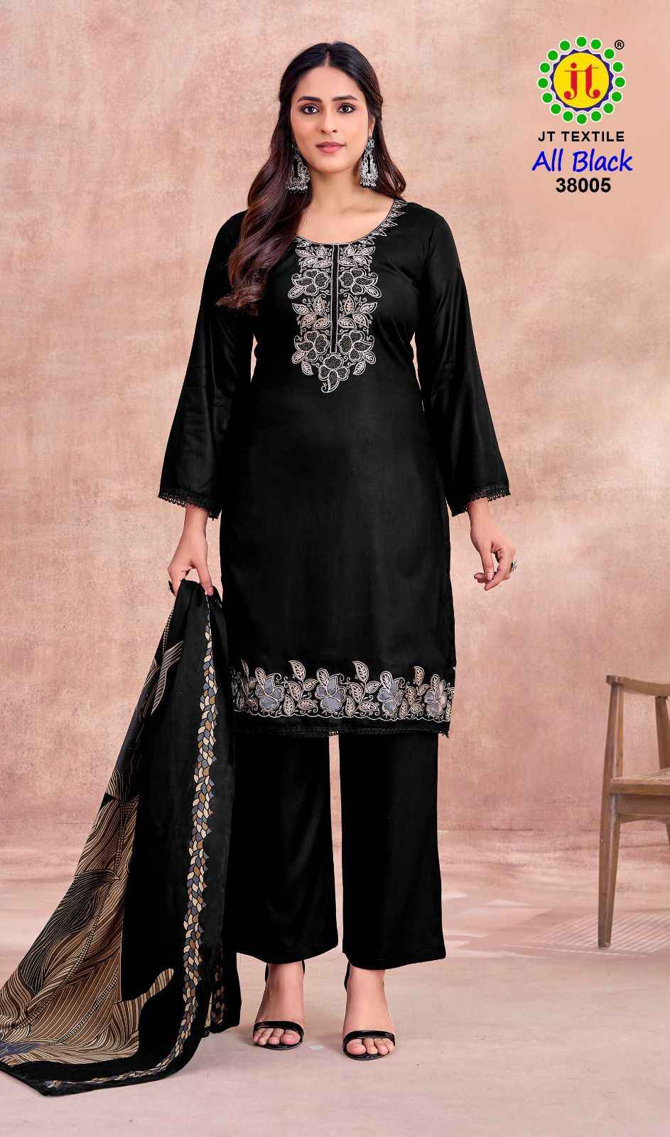 JT ALL BLACK 38 PREMIUM WORK RAYON DRESS MATERIAL