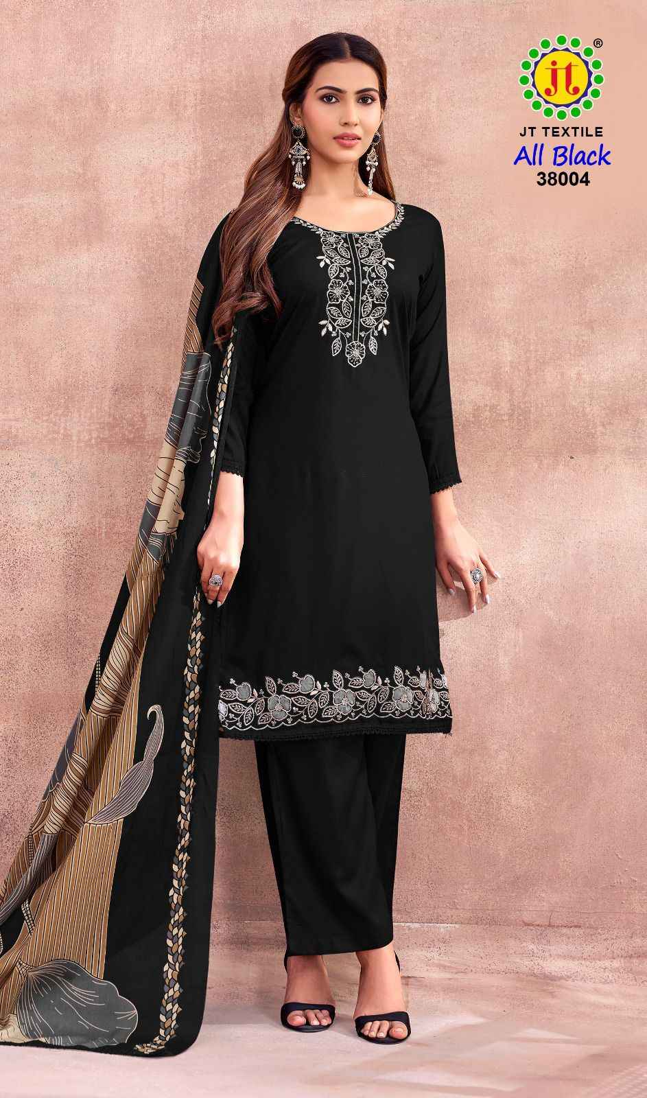 JT ALL BLACK 38 PREMIUM WORK RAYON DRESS MATERIAL