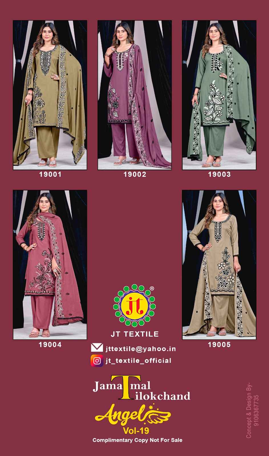 JT ANGEL VOL-19 RAYON EMBROIDERY WORK DRESS MATERIAL 