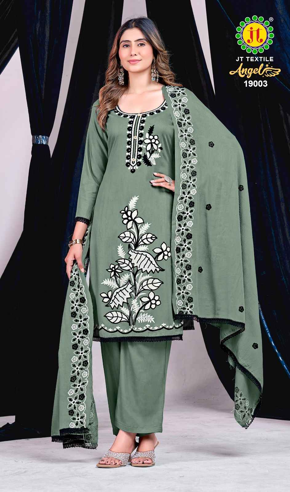 JT ANGEL VOL-19 RAYON EMBROIDERY WORK DRESS MATERIAL 