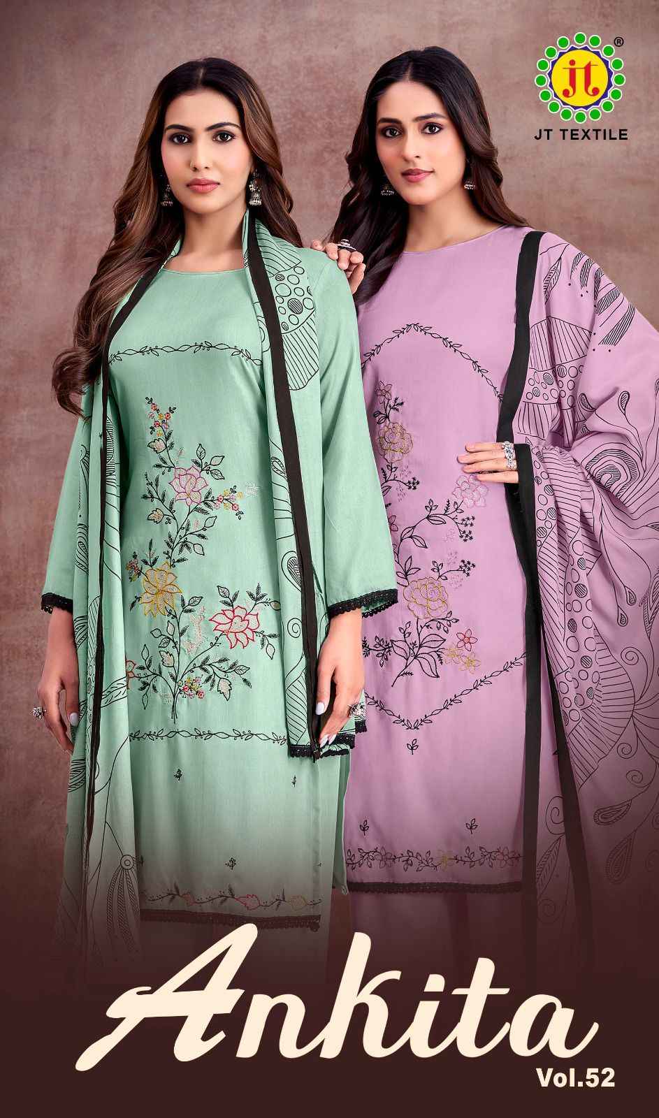 JT ANKITA VOL-52 RAYON WITH EMBROIDERY WORK DRESS MATERIAL 