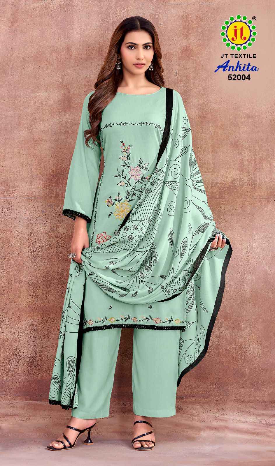 JT ANKITA VOL-52 RAYON WITH EMBROIDERY WORK DRESS MATERIAL 