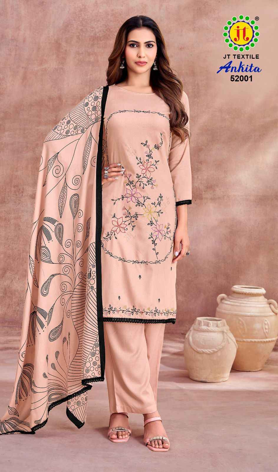JT ANKITA VOL-52 RAYON WITH EMBROIDERY WORK DRESS MATERIAL 