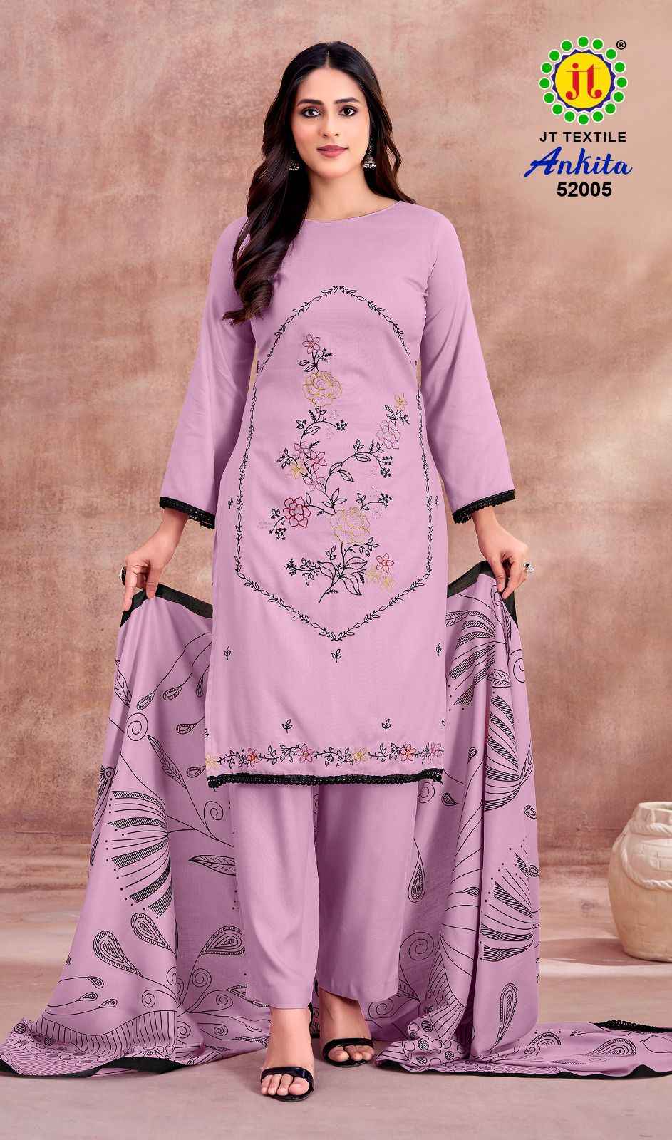JT ANKITA VOL-52 RAYON WITH EMBROIDERY WORK DRESS MATERIAL 