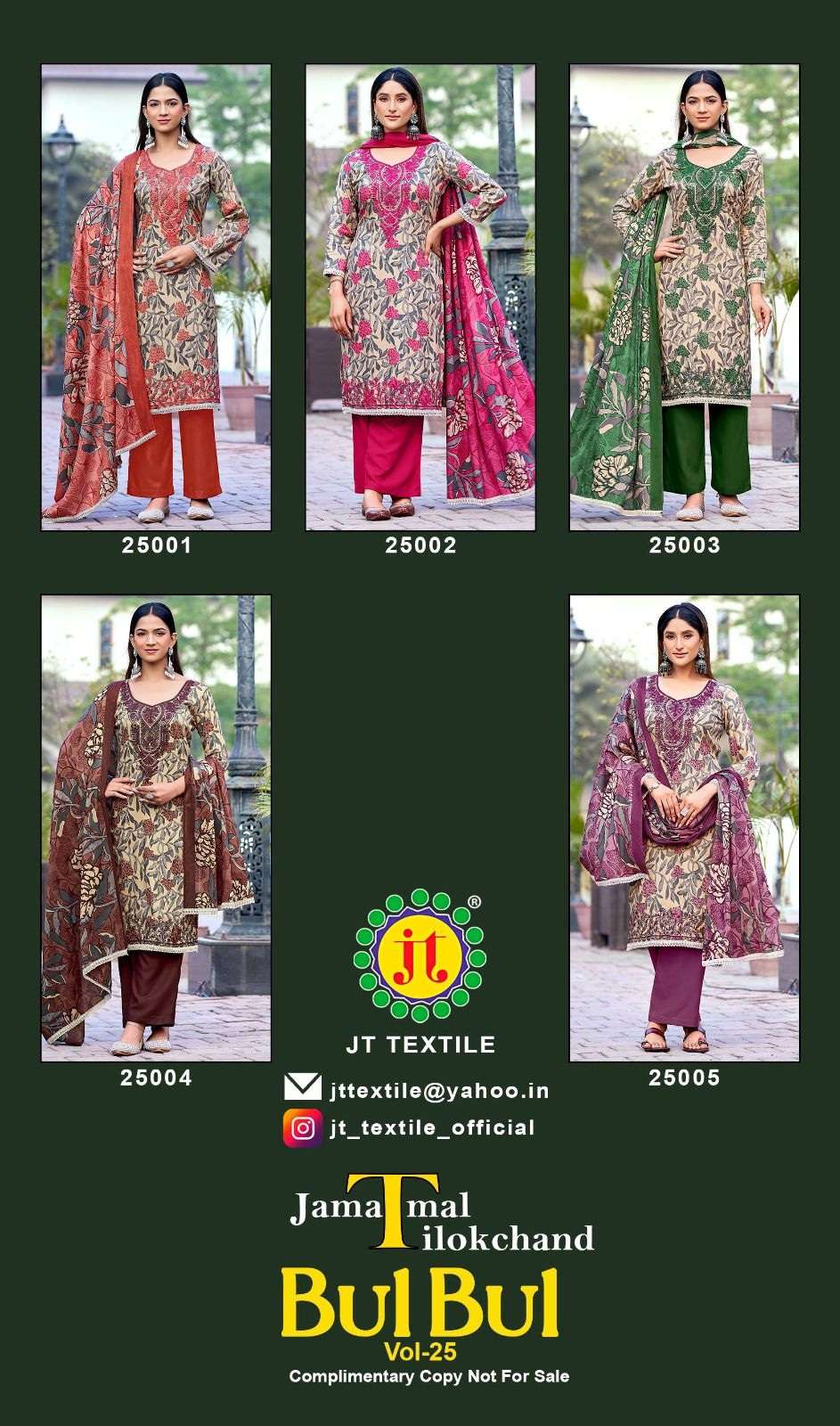 JT BULBUL VOL-25 RAYON PREMIUM EMBROIDERY WORK DRESS MATERIAL 