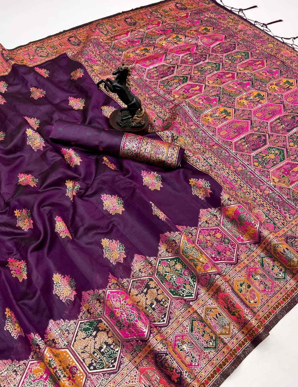 PASHMINA SILK MEENAKARI KASHMIRI WEAVES SAREE 1 AT WHOLESALE PRICE