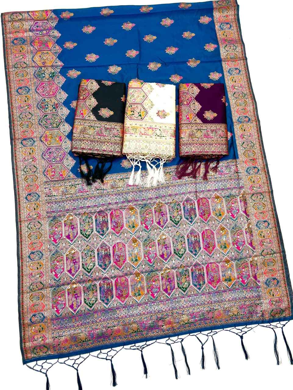 PASHMINA SILK MEENAKARI KASHMIRI WEAVES SAREE 1 AT WHOLESALE PRICE