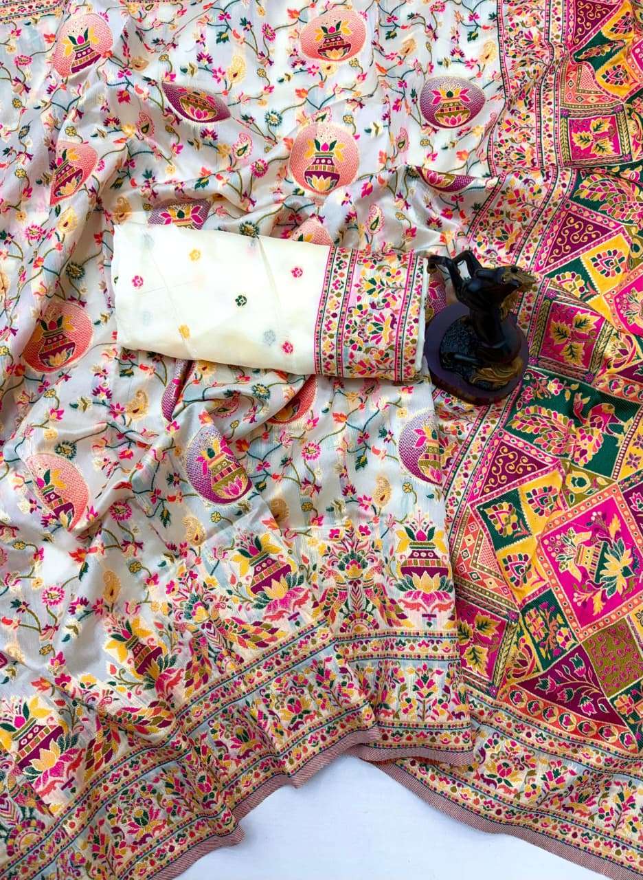 PASHMINA SILK MEENAKARI KASHMIRI WEAVES SAREE