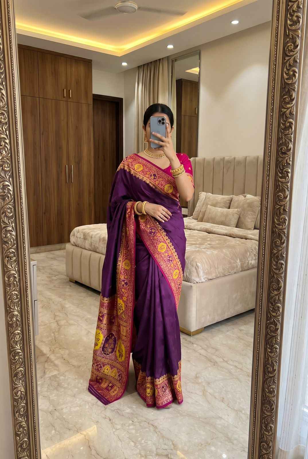 PASHMINA SILK MULTICOLOR BORDER WOVEN MOTIFS SAREE 