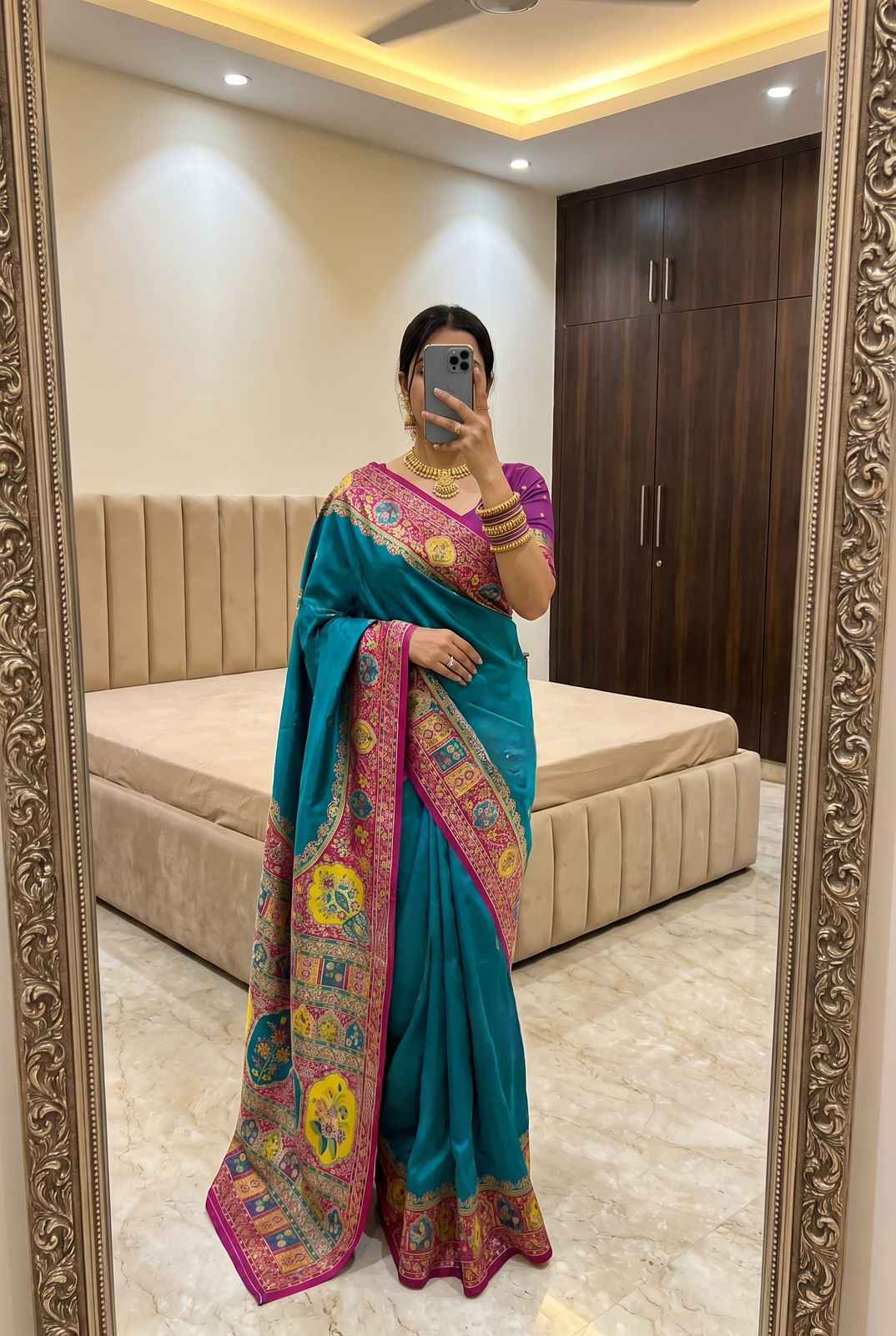 PASHMINA SILK MULTICOLOR BORDER WOVEN MOTIFS SAREE 